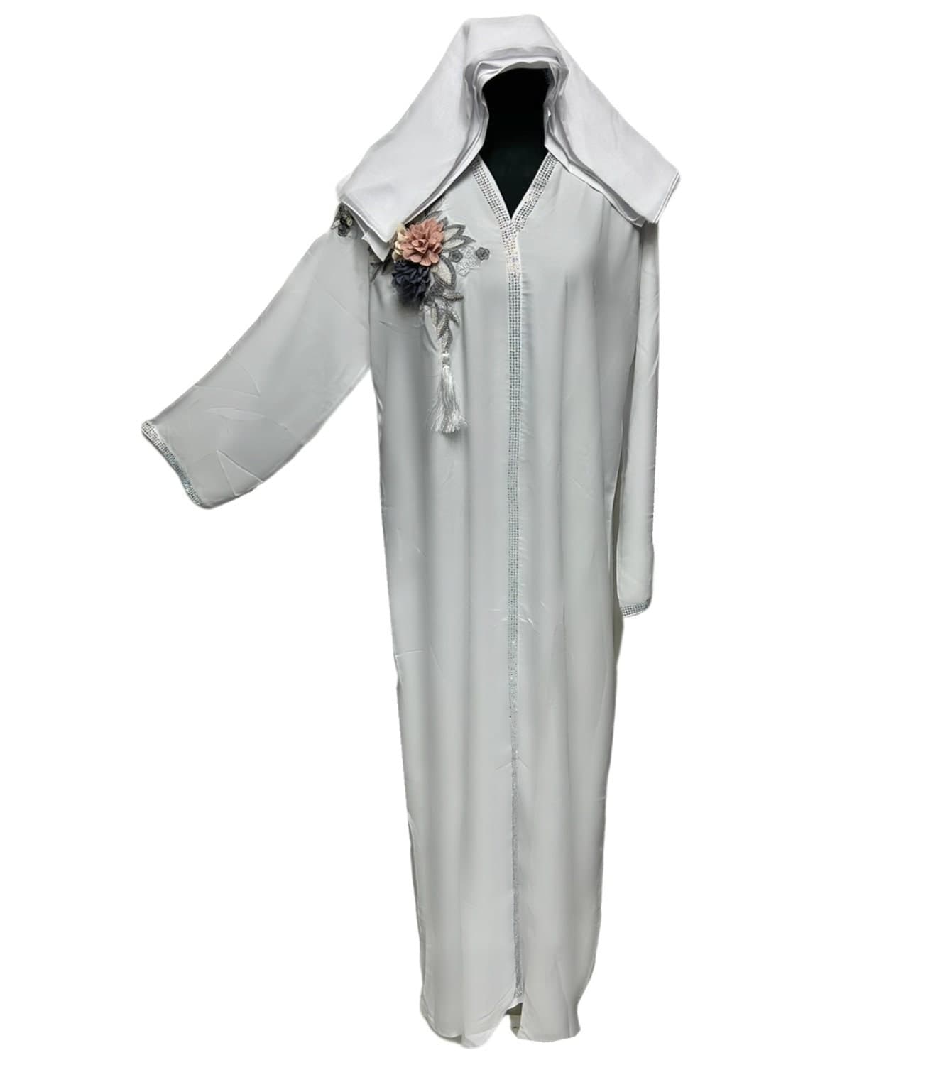 Women's White Nida Abaya Jalabiya long dress With stone work - image 5