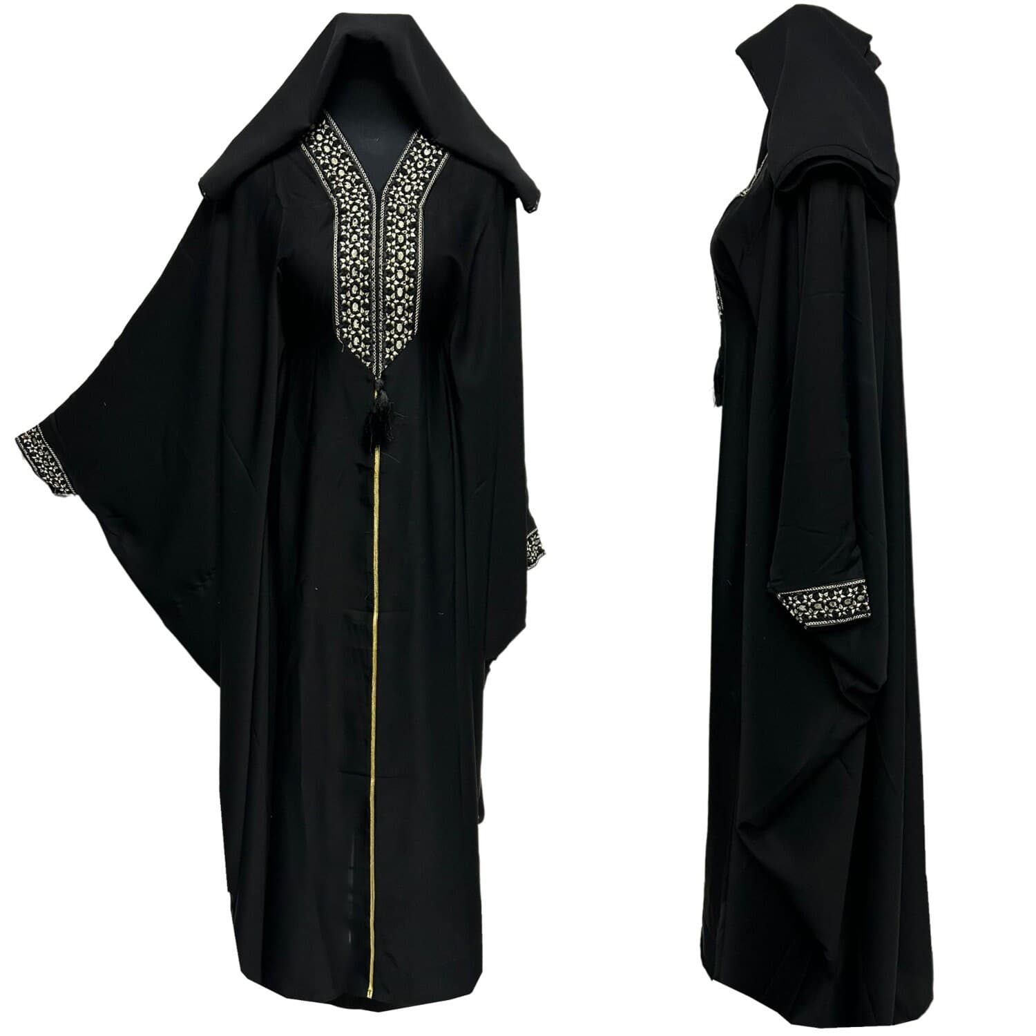 Black Butterfly Abaya Farasha Jalabiya Arab Dress With Stone Works