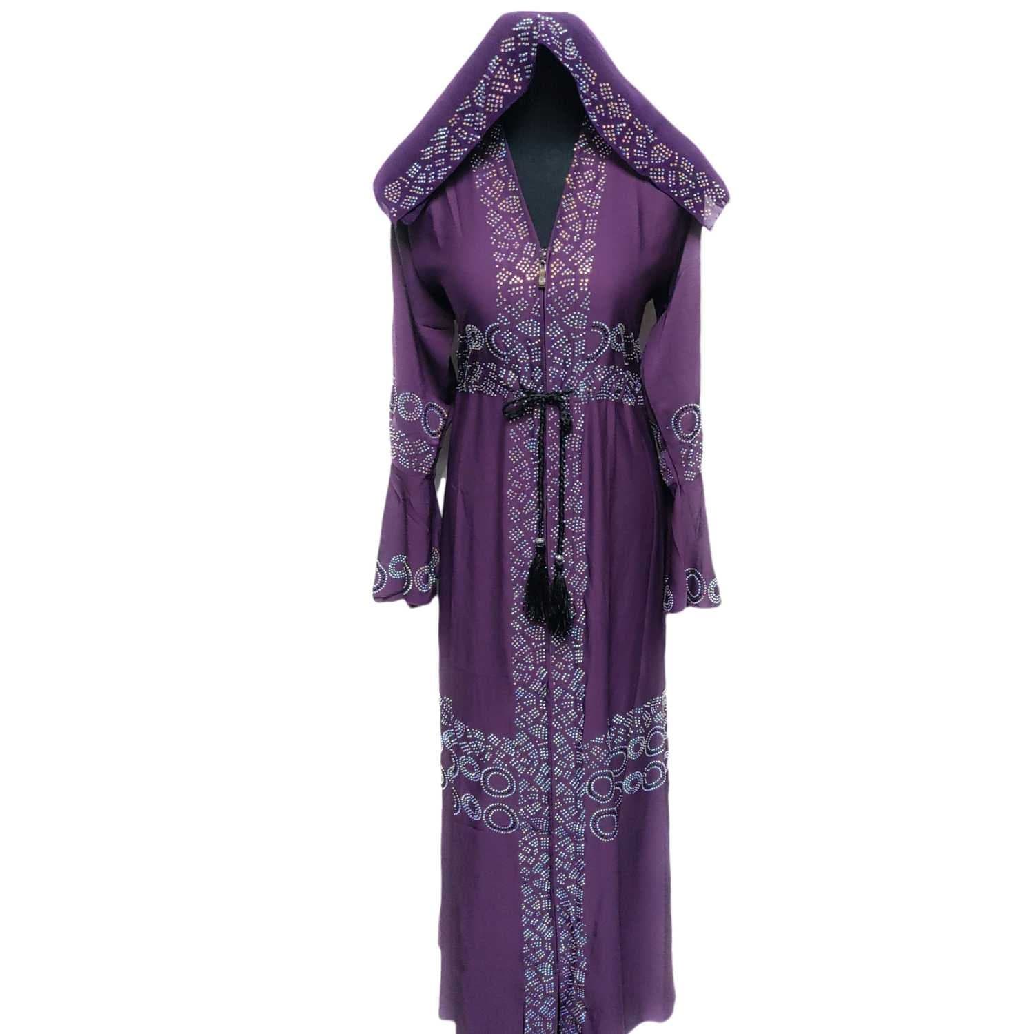 Latest Design Women Purple Open Front Abaya Farasha Jalabiya - image 4