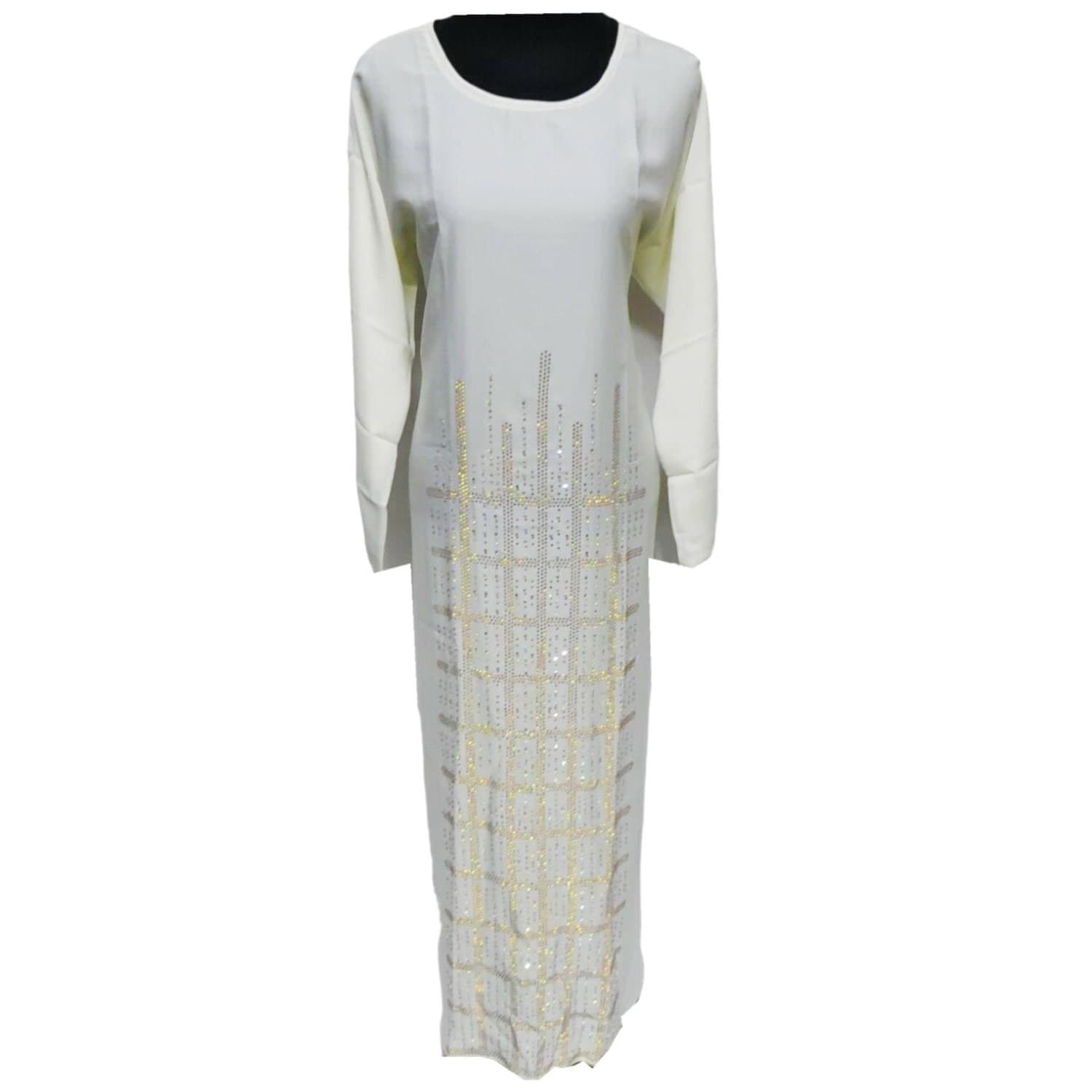 Luxury Cream women stone work Abaya Jalabiya Arab Long Dress - image 5