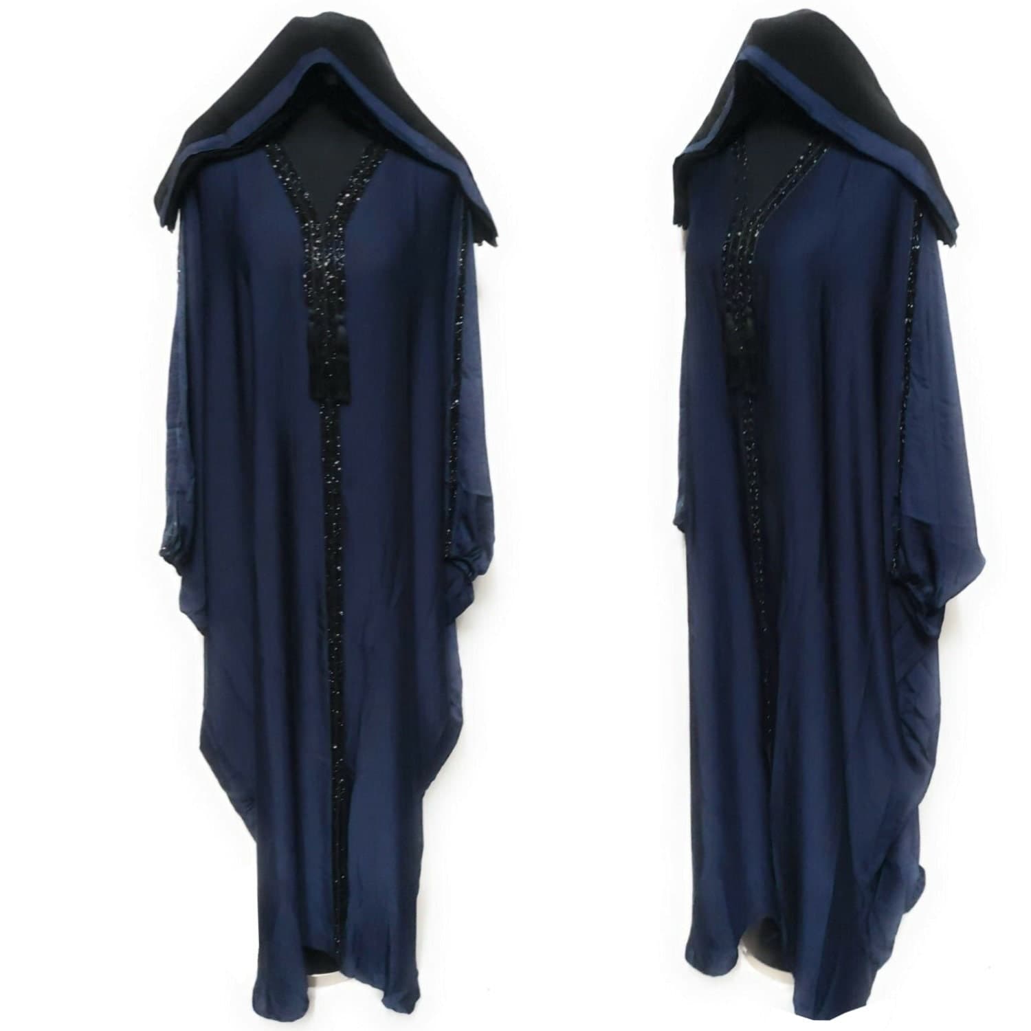 Women's Blue Batwing Farasha Abaya Jalabiya Arab Long Dress