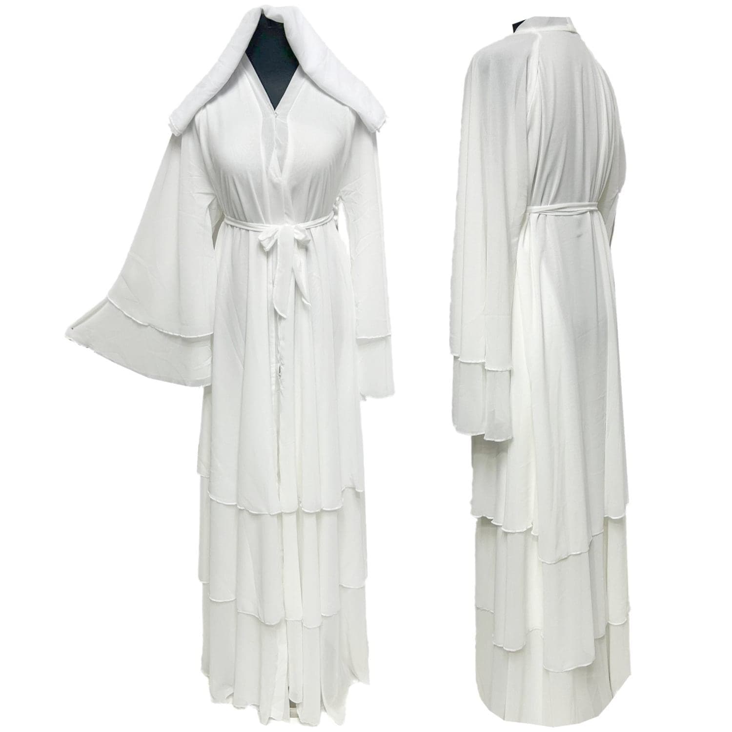 Women's off White Open Front Chiffon Abaya Jalabiya long dress