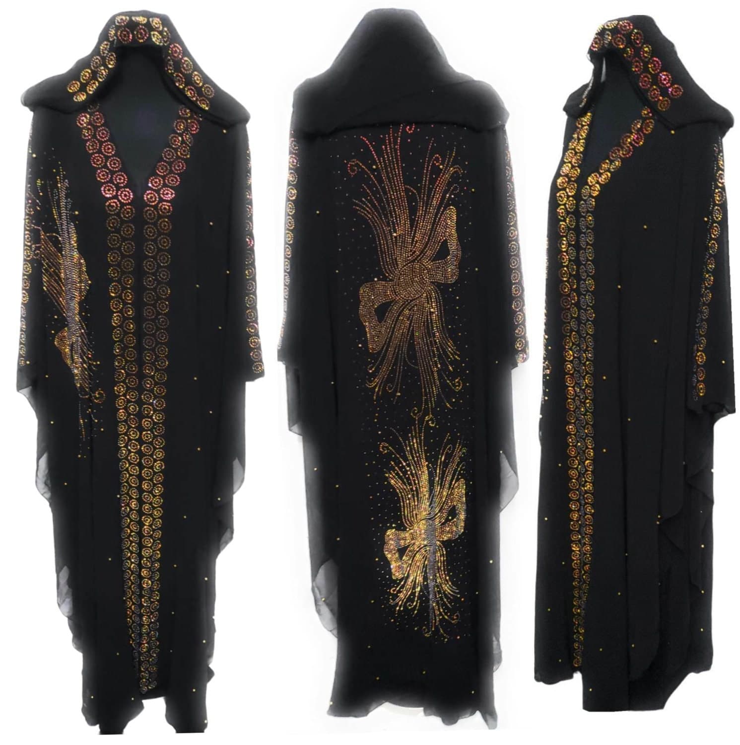 Luxury Women Black Stones Work Abaya Jalabiya Jilbab Farasha