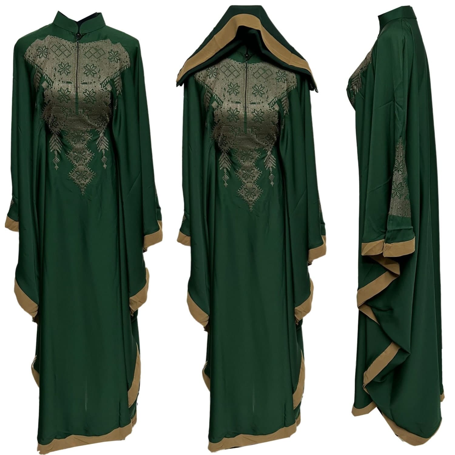 Green Butterfly Abaya Farasha Jalabiya Arab Dress with embroidey