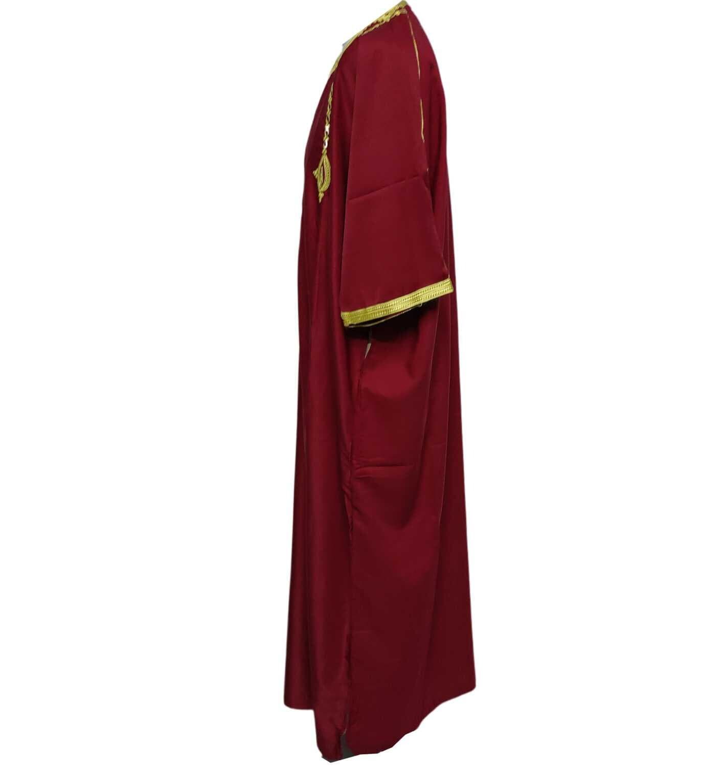 Men Moroccan Maroon Thobe Jubba Kandora Djellaba - image 4