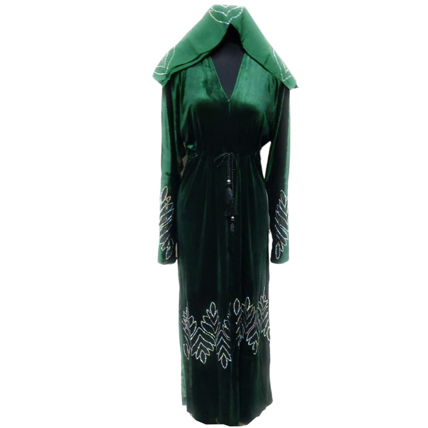 Green Velvet Stone Work Abaya Farasha Jalabiya Arab Dress - image 5
