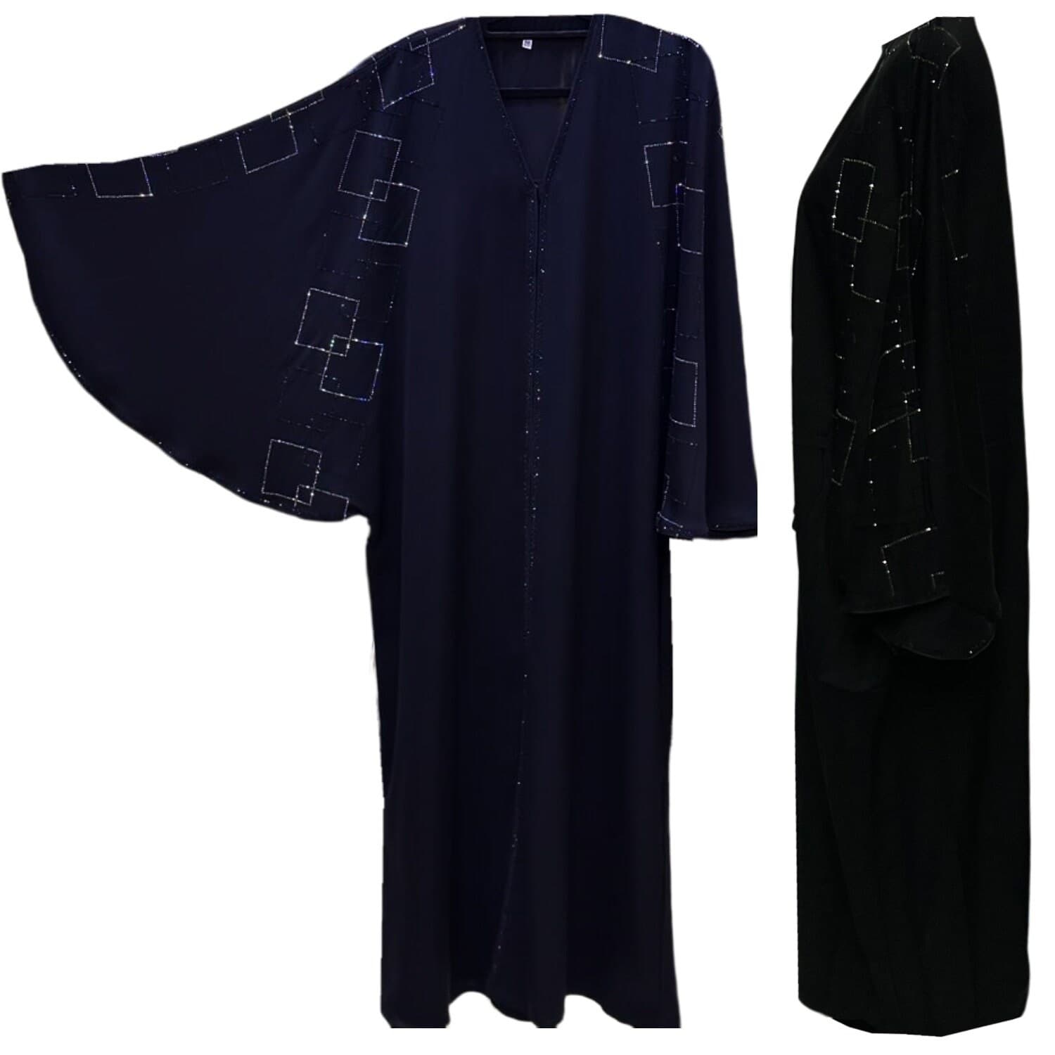 Black Batwing Farasha Abaya Jalabiya Arab Long Dress With Stone Works
