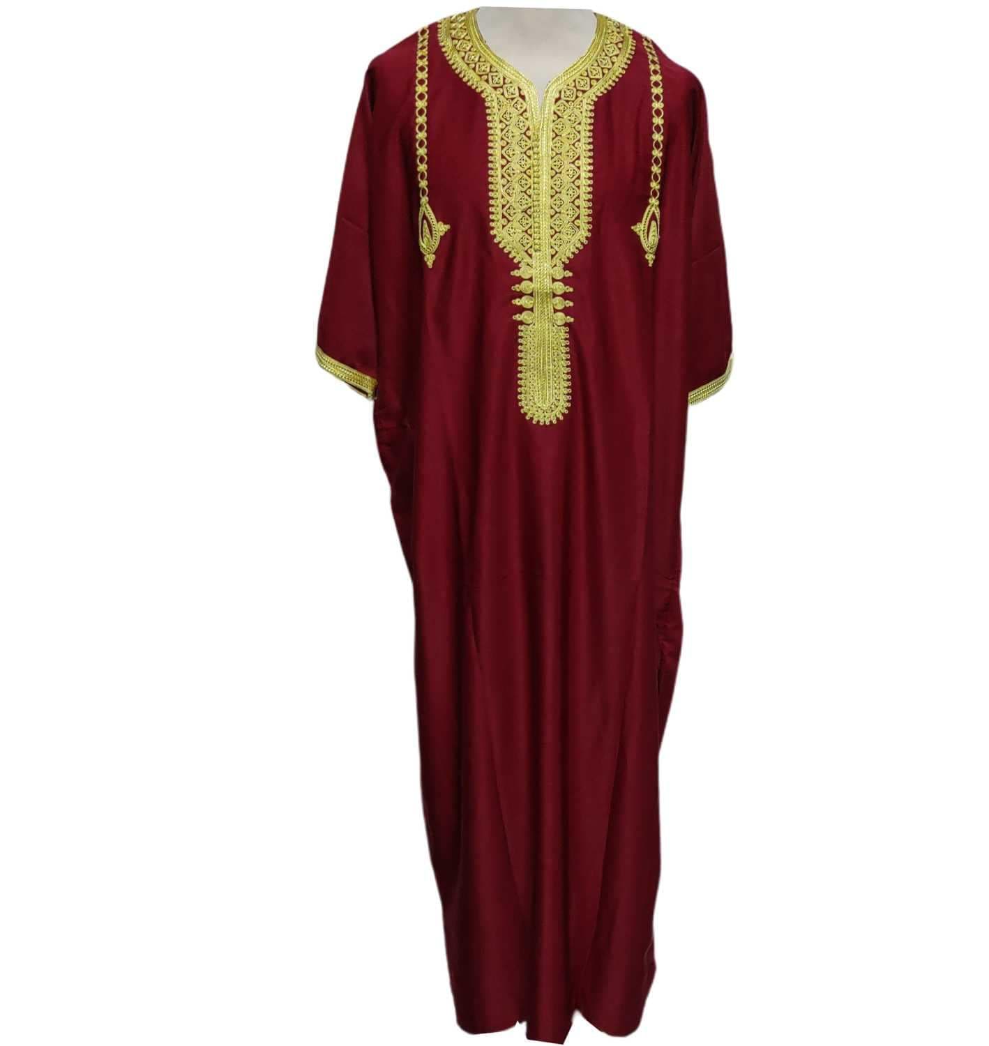 Men Moroccan Maroon Thobe Jubba Kandora Djellaba - image 3