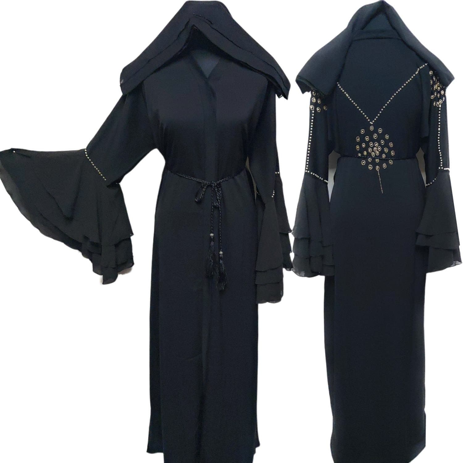 Latest Design Women Black Open Front Abaya Farasha Jalabiya
