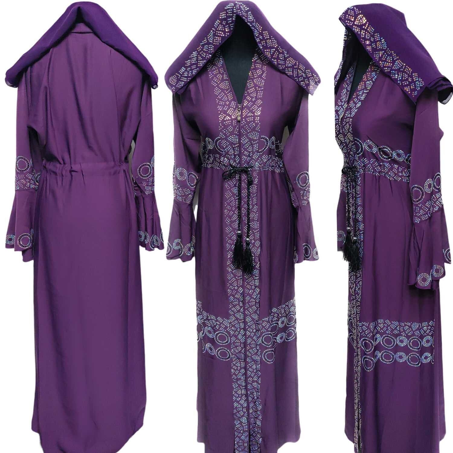 Latest Design Women Purple Open Front Abaya Farasha Jalabiya