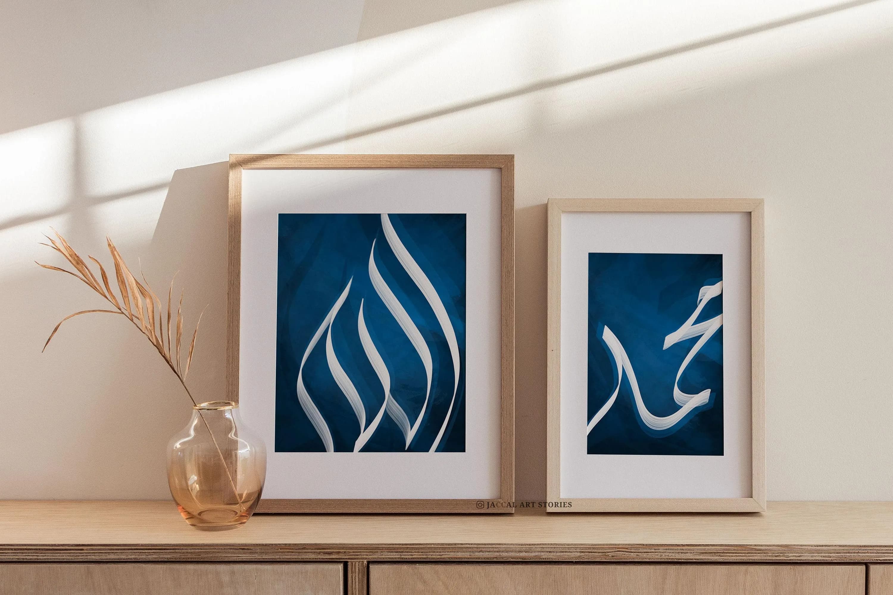 Allah & Muhammad Calligraphy Print Set, Blue Abstract Islamic Wall Art, Printable Ramadan Home Decor - image 2