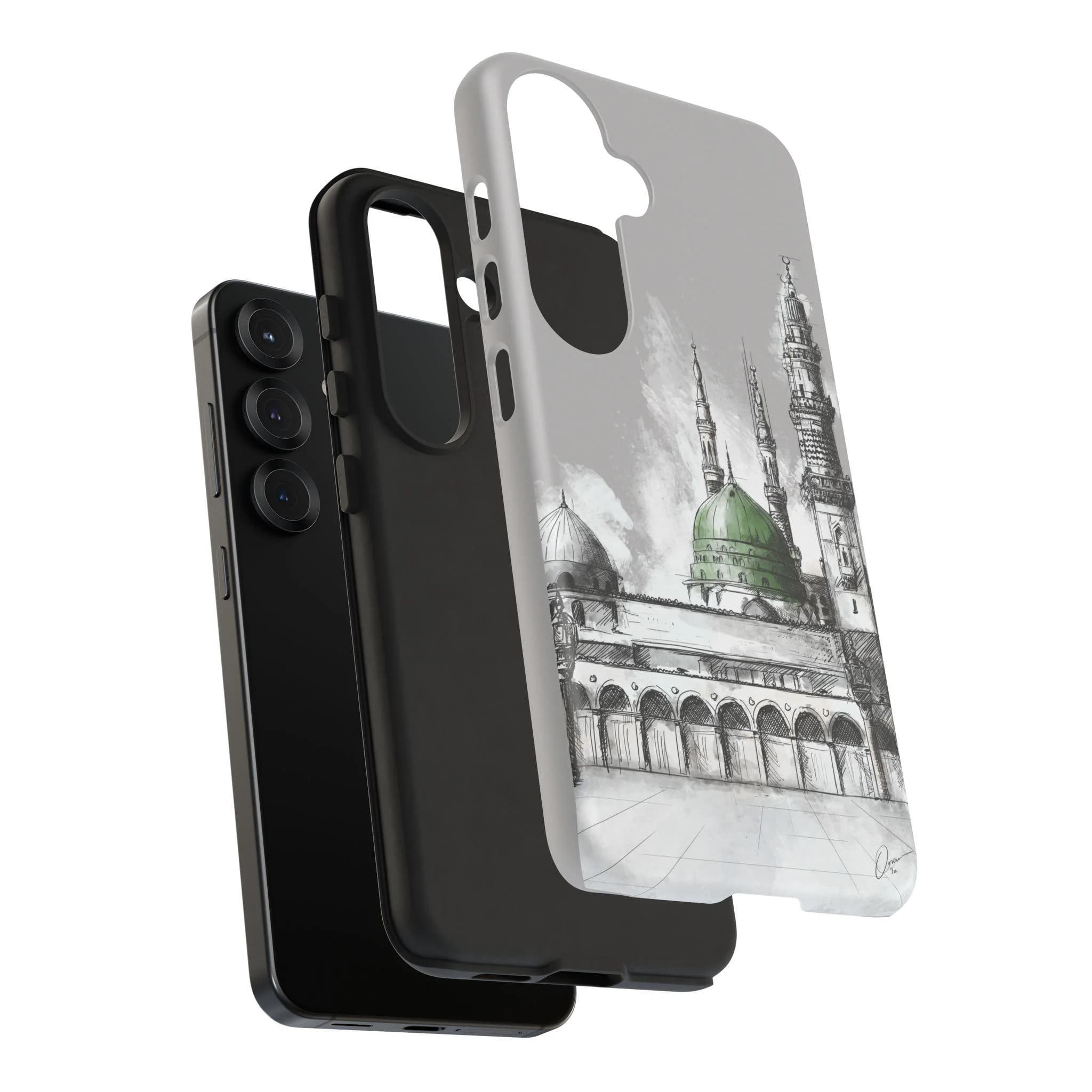 Masjid An-Nabawi Green Dome Sketch Tough Phone Case, Islamic Art iPhone & Samsung Cover, Muslim Gift - image 5