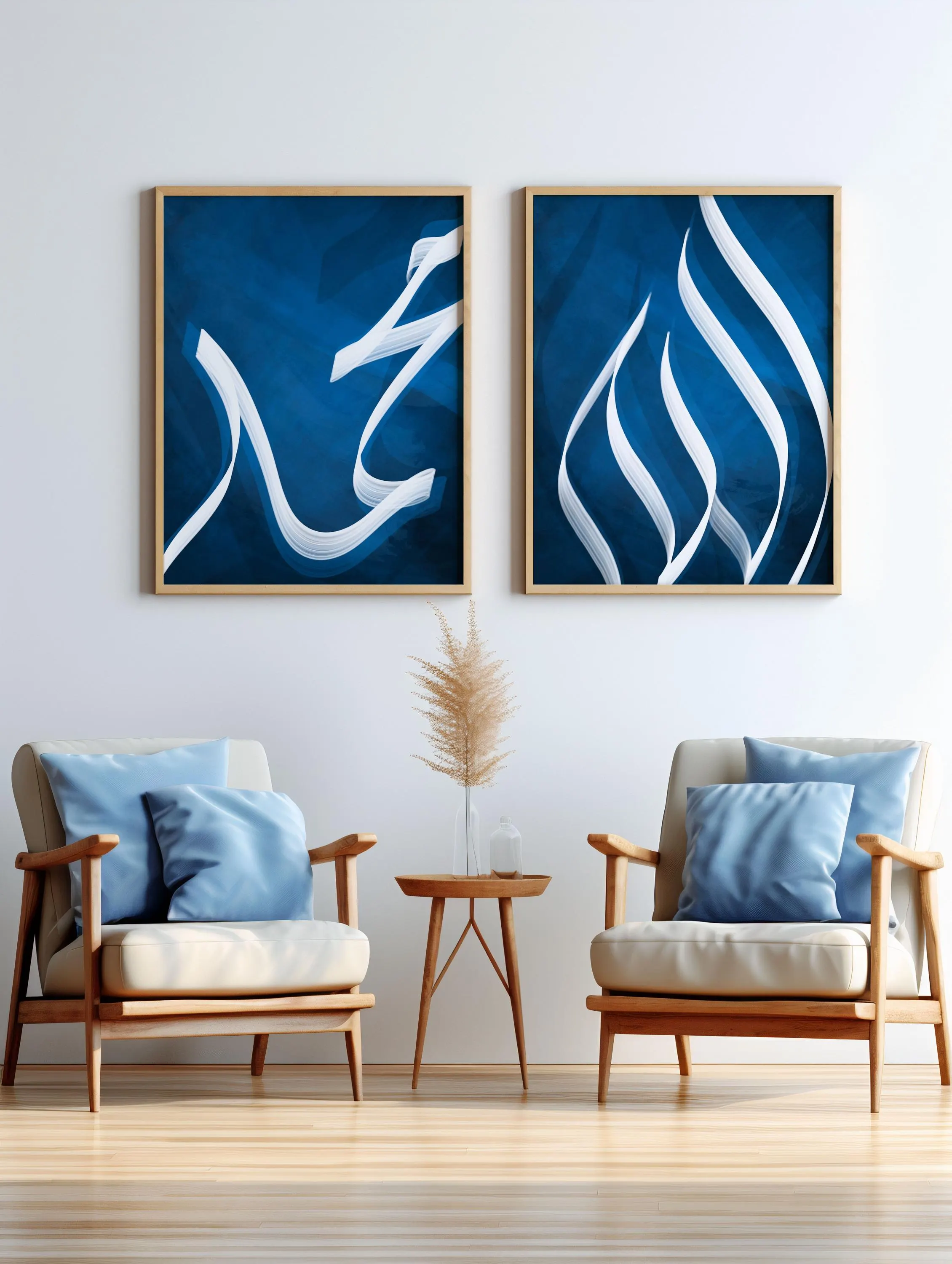 Allah & Muhammad Calligraphy Print Set, Blue Abstract Islamic Wall Art, Printable Ramadan Home Decor - image 4