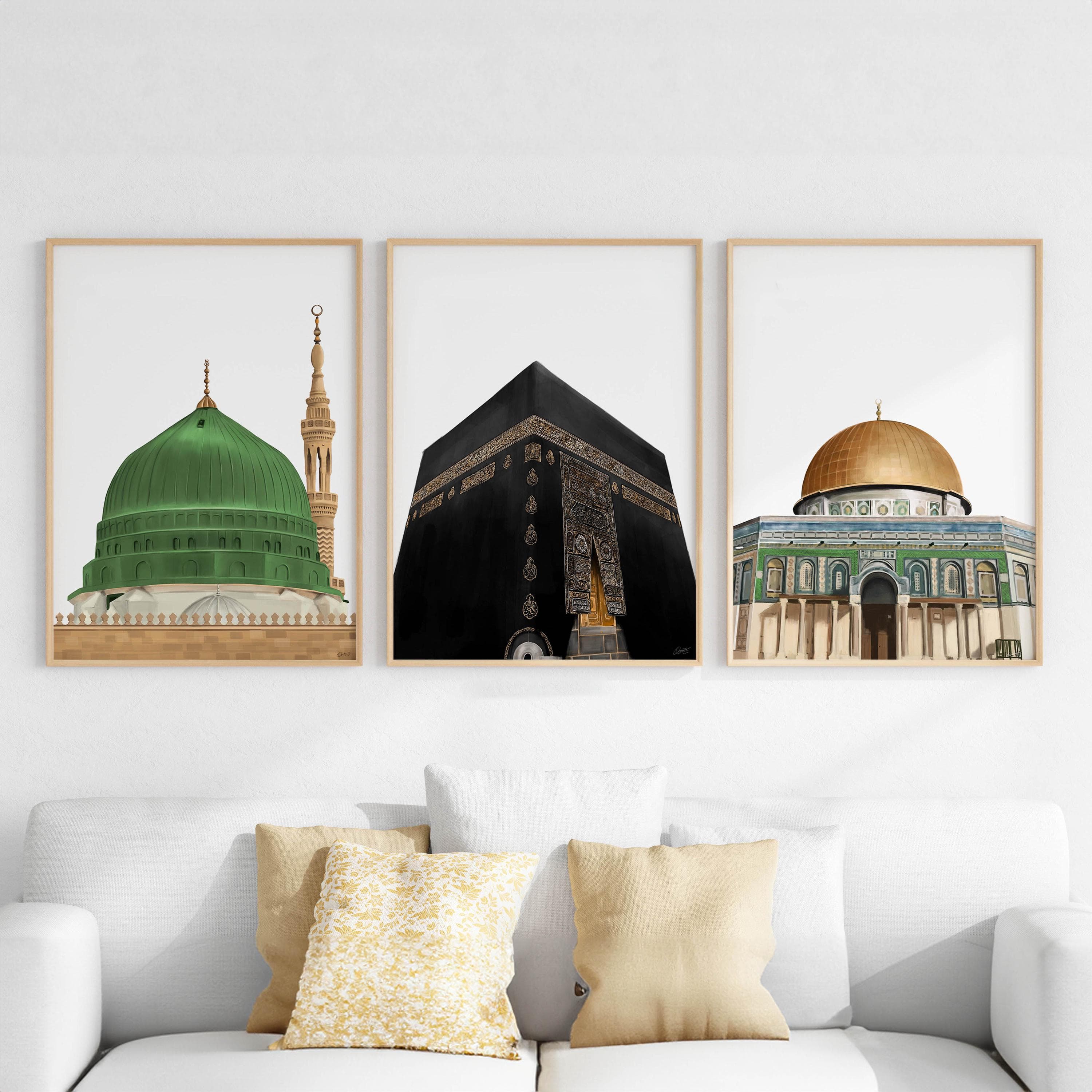Set of 3 Islamic Landmark Prints, Kaaba, Masjid Nabawi & Dome of the Rock, Digital Wall Art, Printable Muslim Decor - image 2