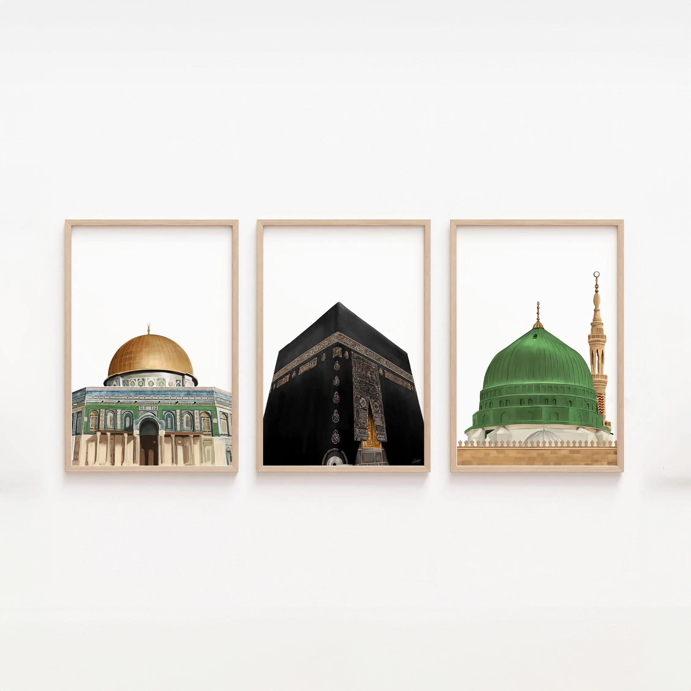 Set of 3 Islamic Landmark Prints, Kaaba, Masjid Nabawi & Dome of the Rock, Digital Wall Art, Printable Muslim Decor - image 4