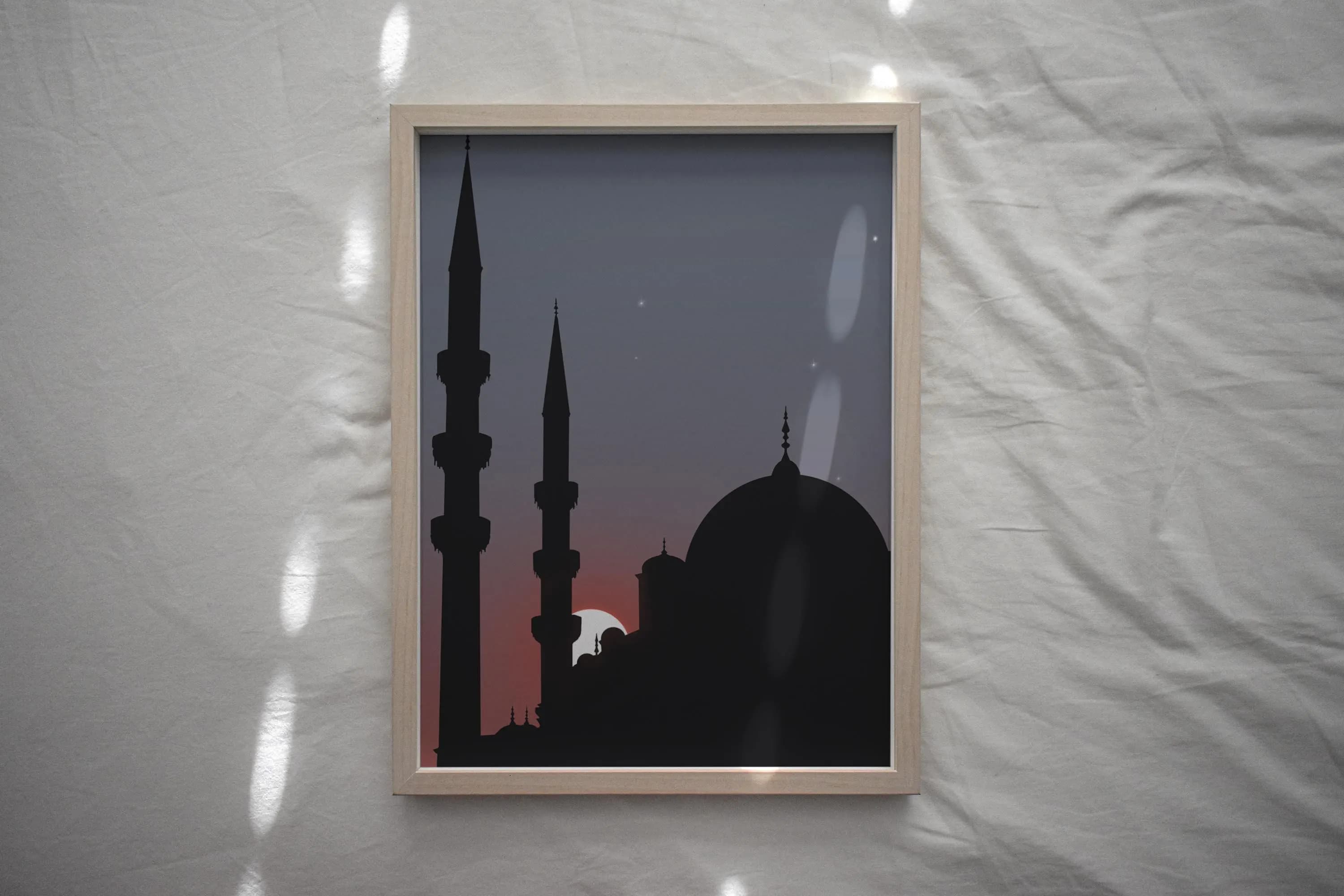 Printable Islamic Wall Art Masjid and Sunset Minimalist Wall Art, Mosque Silhouette, Masjid Art, Islamic Home Decor, Ramadan Decoration - image 3