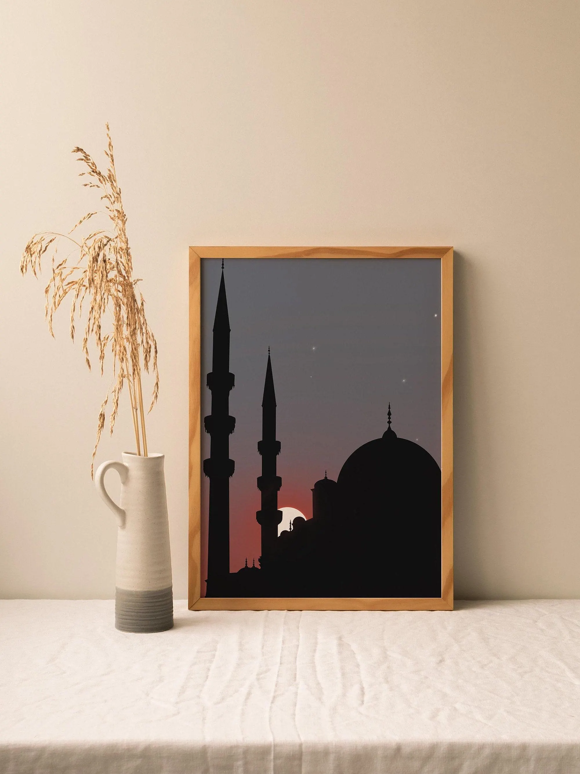 Printable Islamic Wall Art Masjid and Sunset Minimalist Wall Art, Mosque Silhouette, Masjid Art, Islamic Home Decor, Ramadan Decoration - image 2