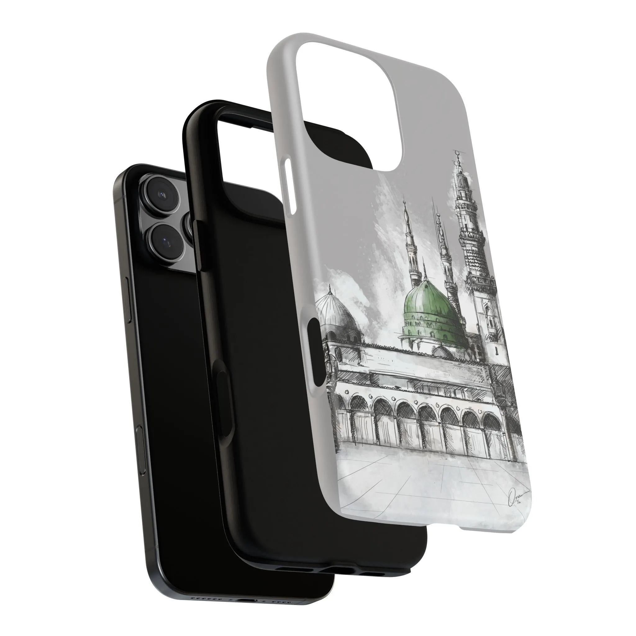 Masjid An-Nabawi Green Dome Sketch Tough Phone Case, Islamic Art iPhone & Samsung Cover, Muslim Gift - image 2