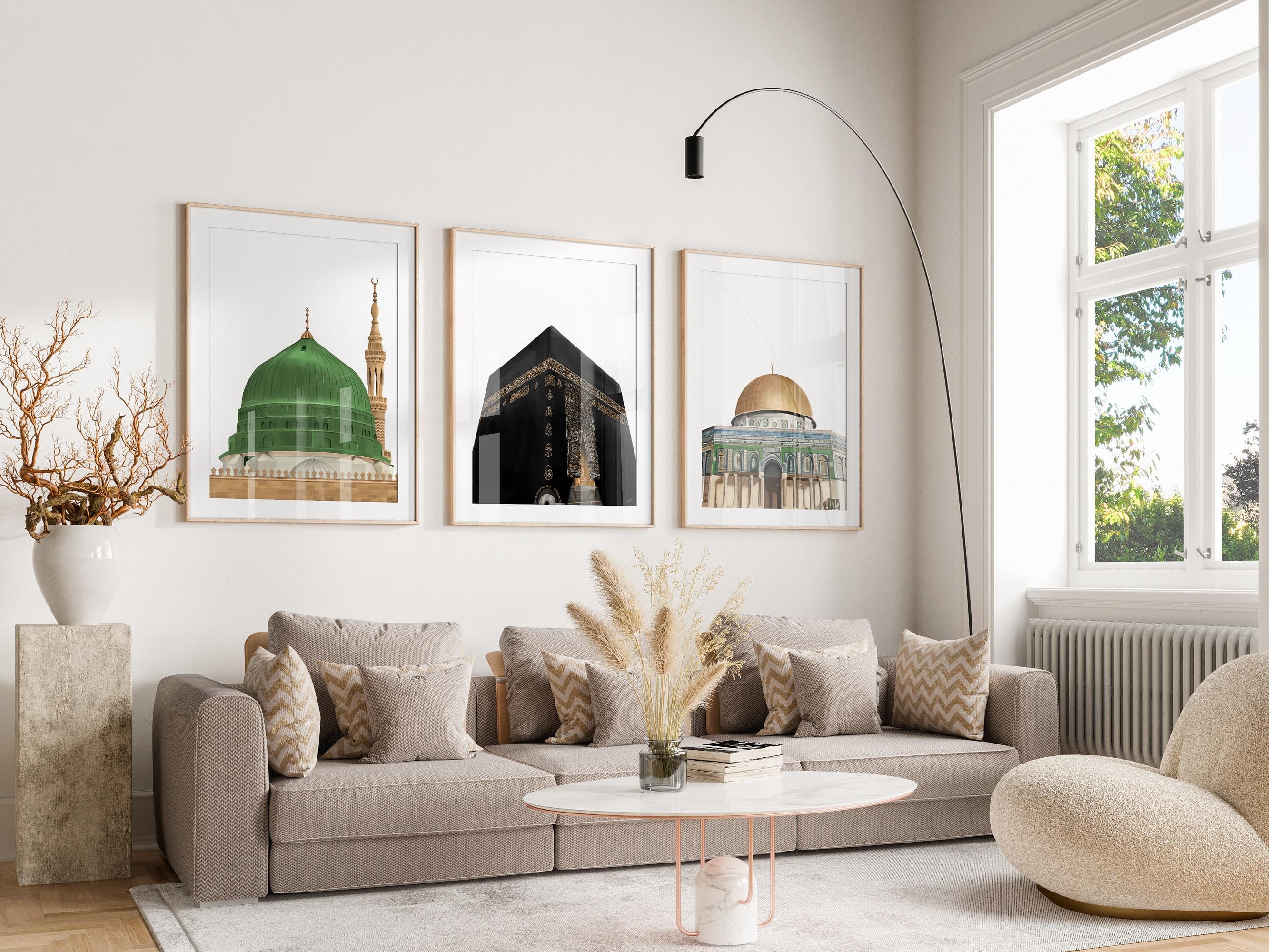 Set of 3 Islamic Landmark Prints, Kaaba, Masjid Nabawi & Dome of the Rock, Digital Wall Art, Printable Muslim Decor - image 3