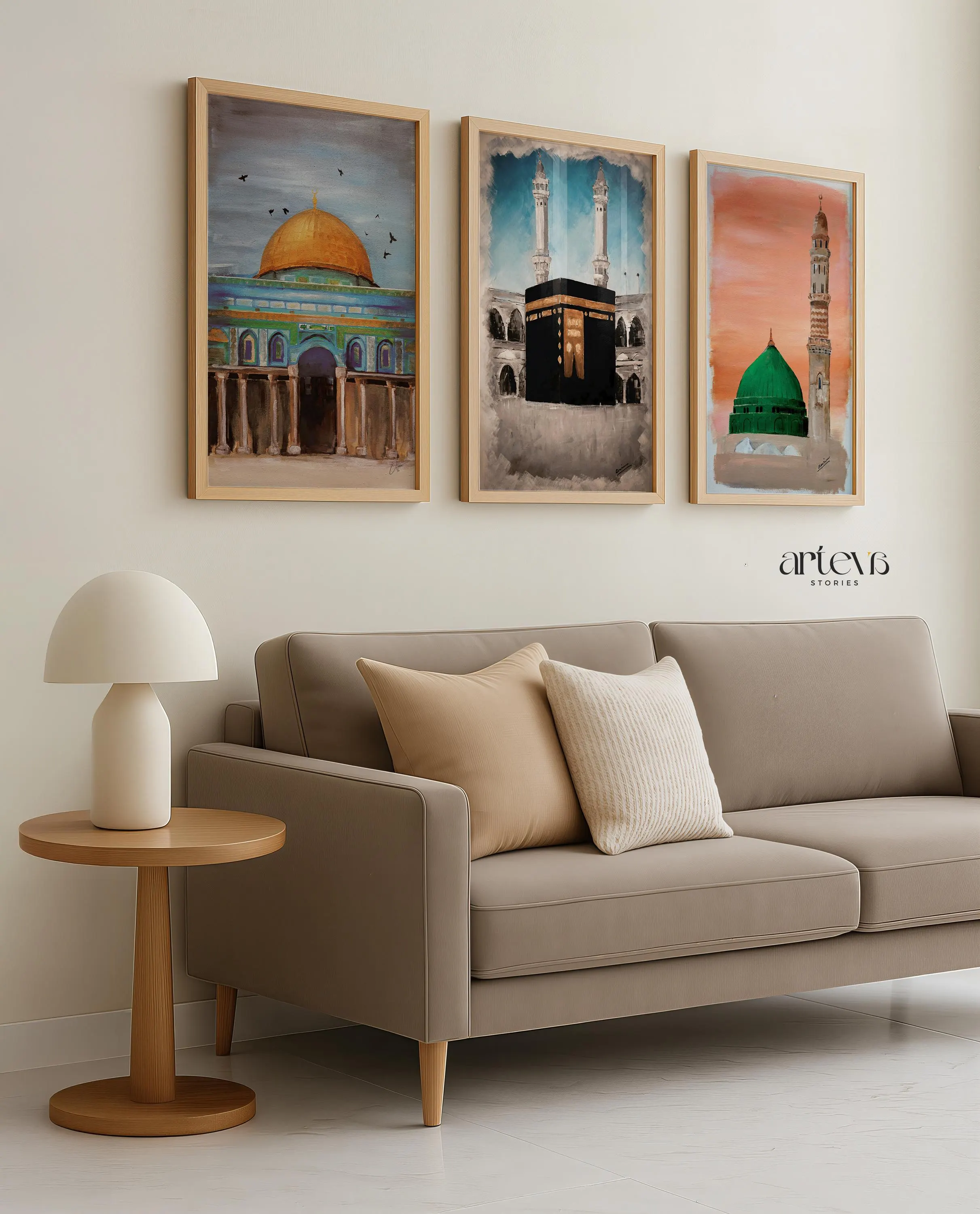 Set of 3 Islamic Landmarks Wall Art, Kaaba Mecca Dome of the Rock Masjid Nabawi, Printable Ramadan Decor Digital Download - image 3