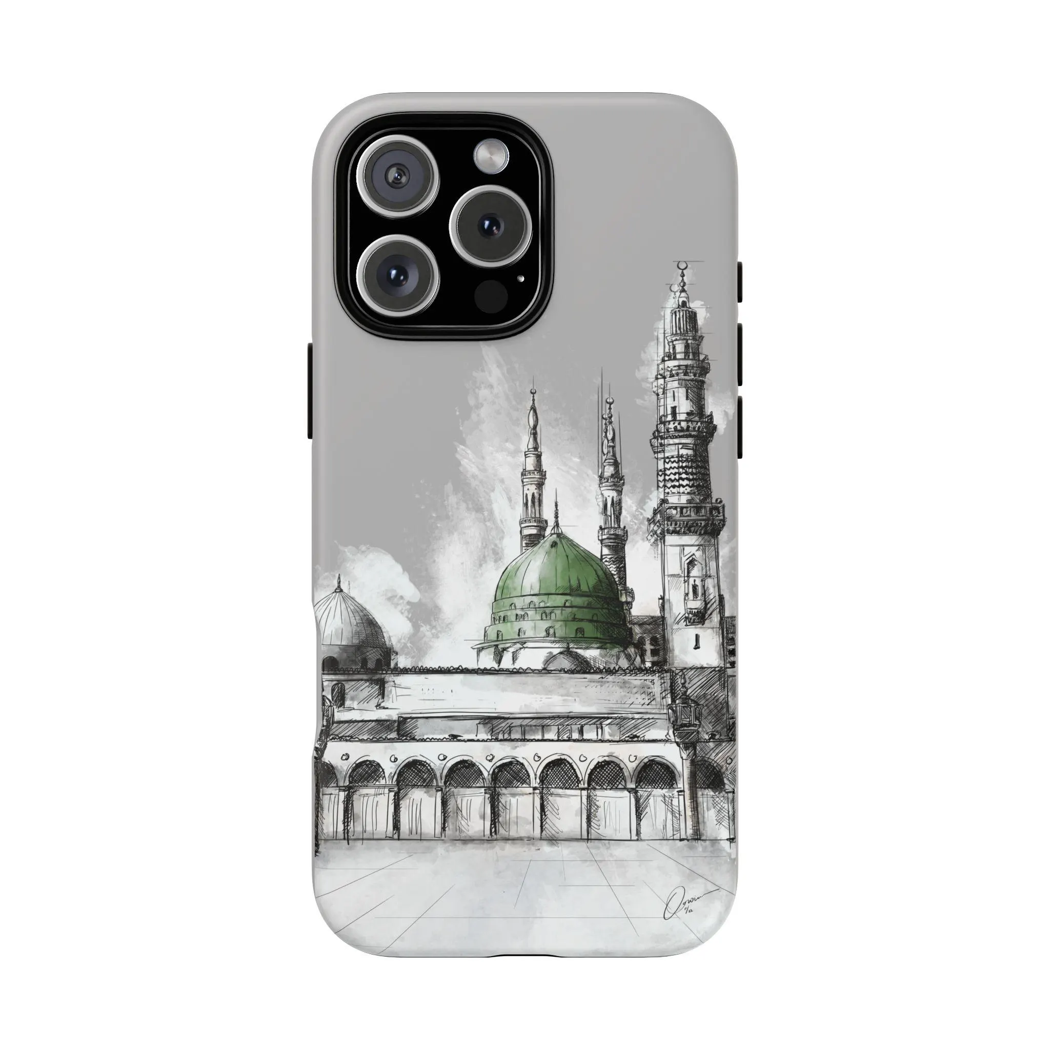 Masjid An-Nabawi Green Dome Sketch Tough Phone Case, Islamic Art iPhone & Samsung Cover, Muslim Gift - image 3