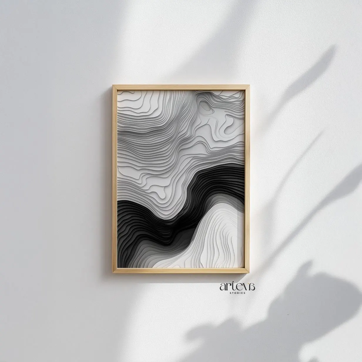 Set of 3 Monochrome Topography Line Art Prints, Black & White Abstract Minimalist Wall Art, Modern Printable Download - image 5