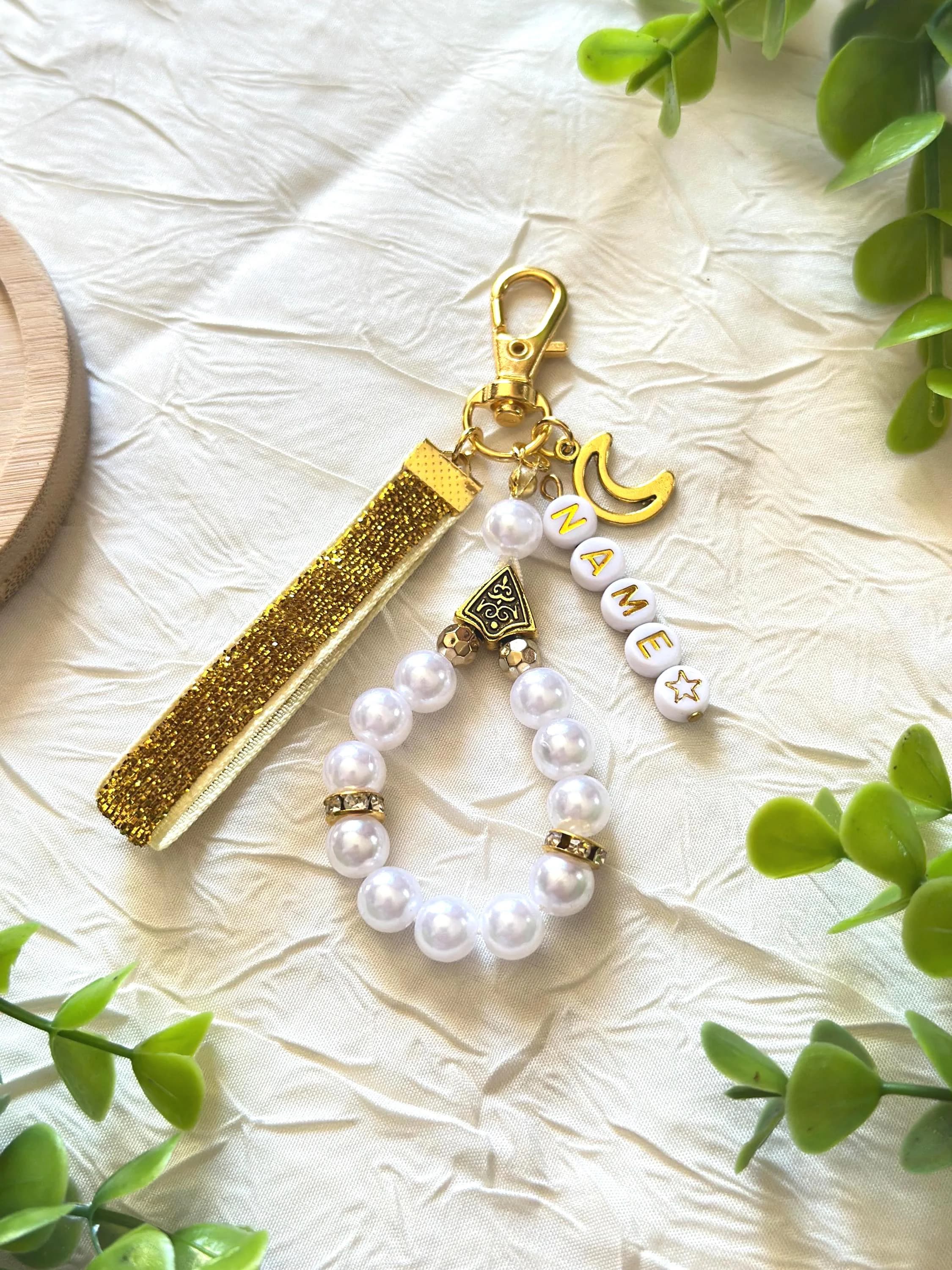 Tasbih porte clé 11 perles doré personnalisé ruban velours pailleté femme cadeau Ramadan Eid Mubarak Omra - image 4