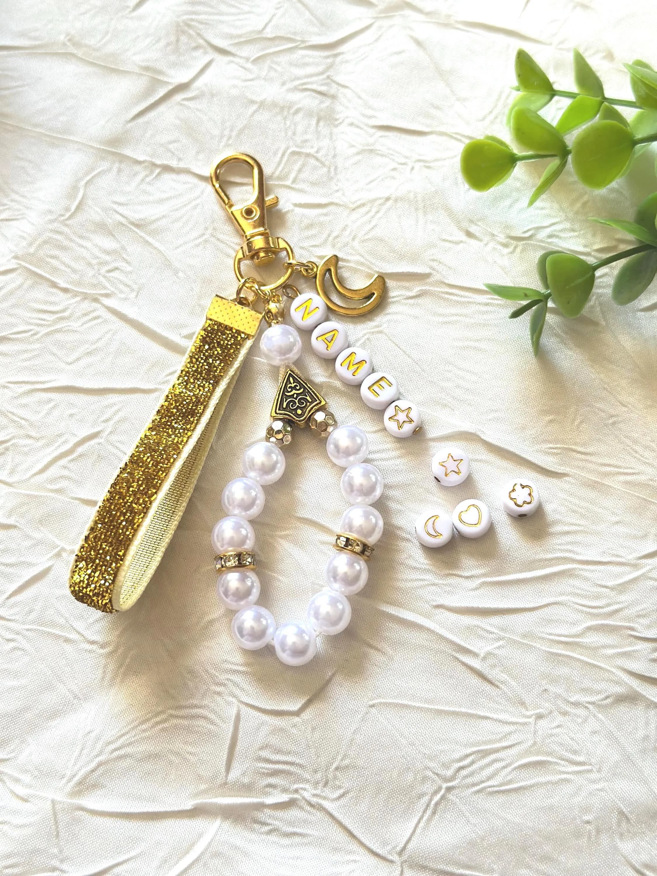 Tasbih porte clé 11 perles doré personnalisé ruban velours pailleté femme cadeau Ramadan Eid Mubarak Omra - image 3