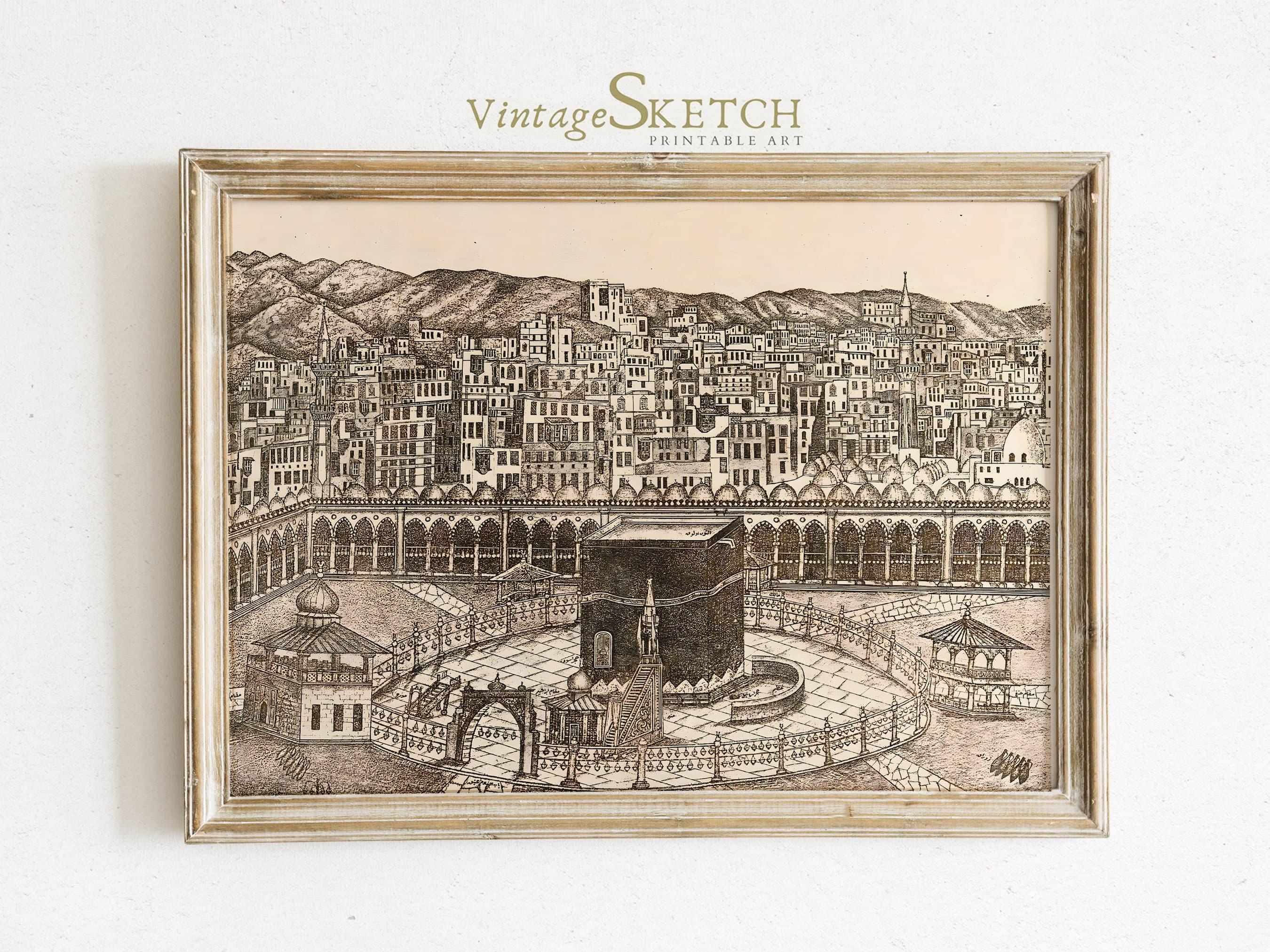 Printable Vintage Kabbah in Mecca Wall Art, Muslim wedding gift, Islamic Art Painting, islamic Home Decor, Muslim Wall Art, Kabbah Sketch