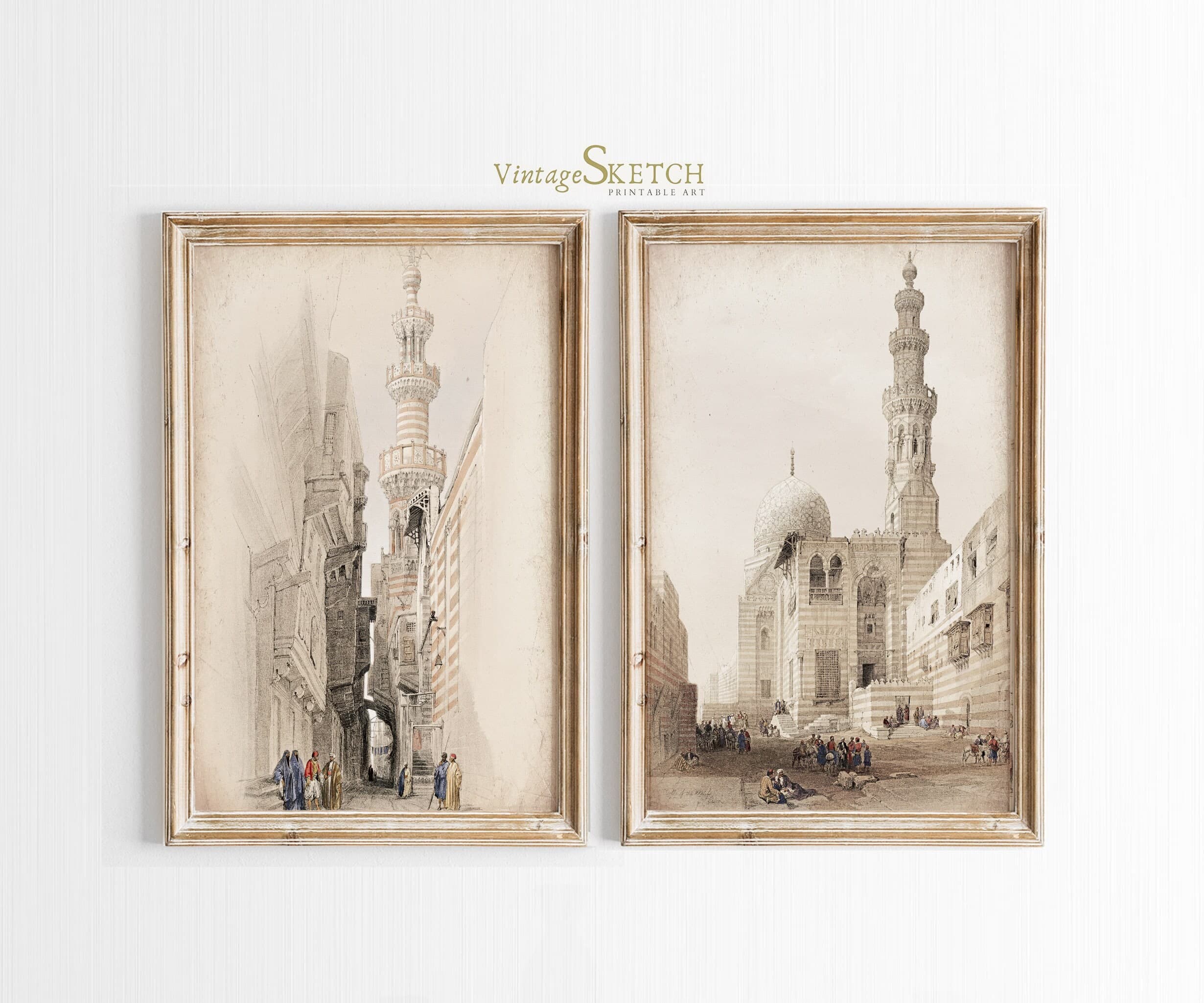 Set of 2 Printable Vintage Minaret of the Mosque Wall Art, Digital Print,Mosque Architecture, Printable Download, Home Decor, Islamic Gifts