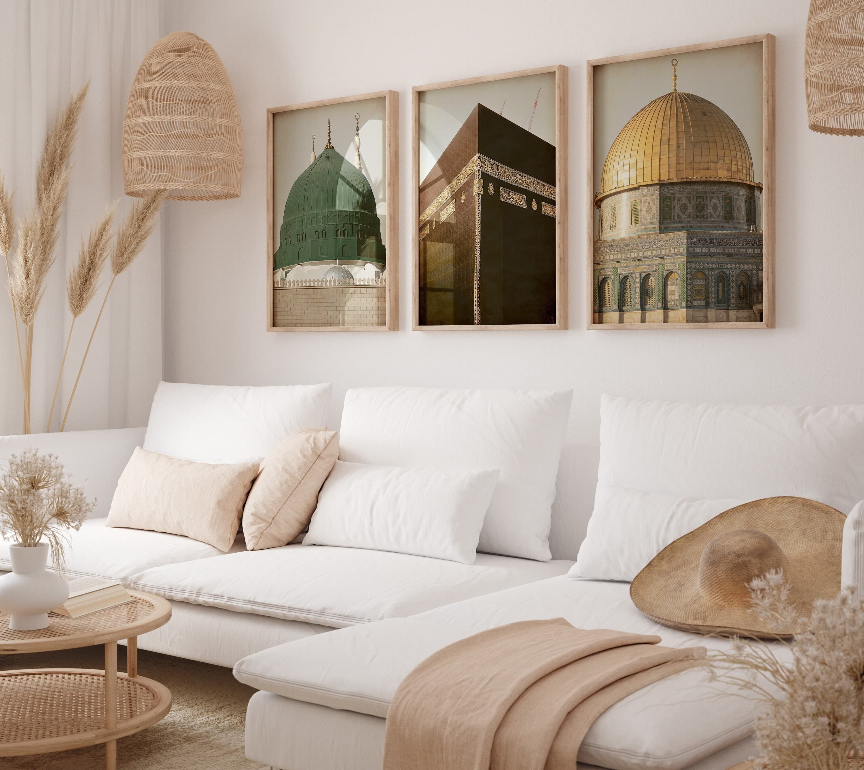 Masjid An-Nabawi Masjid Al Haram Masjid Al Aqsa Set of 3 Islamic Wall Art, Muslim Home Decor Gift, Mosque Wall Art-Mosque Wall Decor Digital