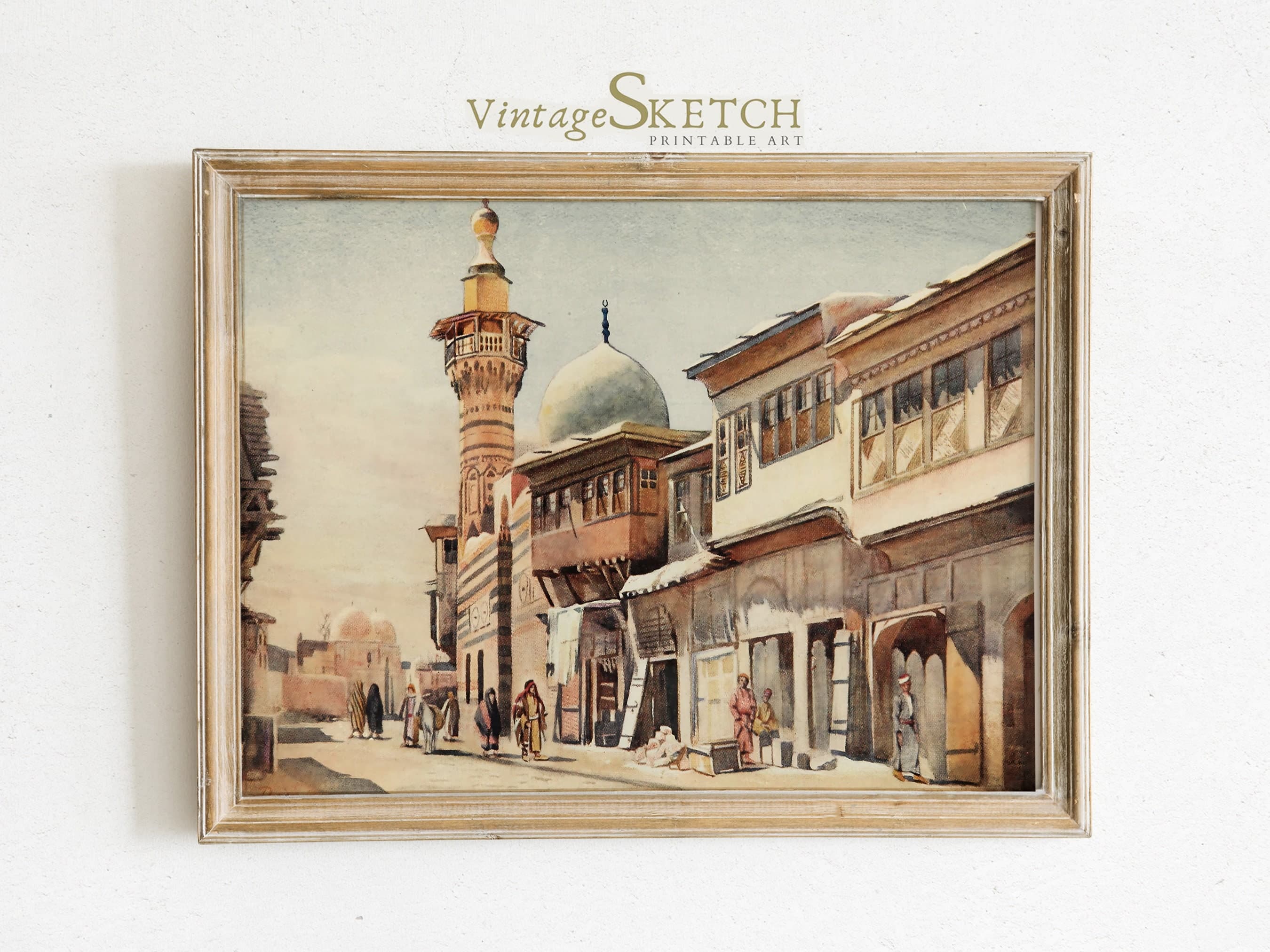 Printable Vintage Damascus Mosque Wall Art, Digital Print, Jerusalem Mosque, Printable Download, Islamic Arab Architecture, DIGITAL DOWNLOAD