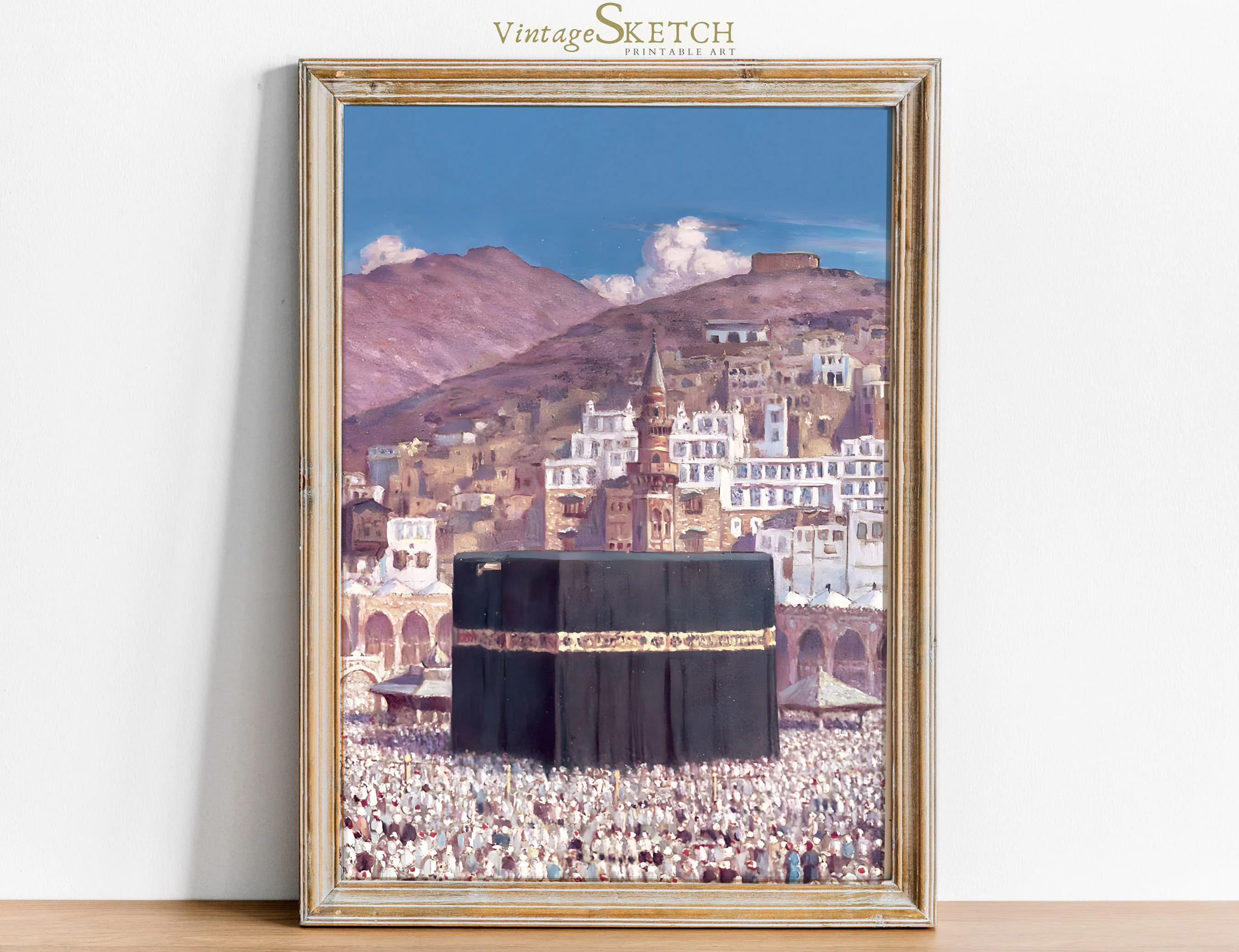 Printable Vintage Kaaba in Mekka Wall Art, Islamic wedding gift, Islamic Art Painting,islamic art ,Muslim Wall Art,Painting-Instant download