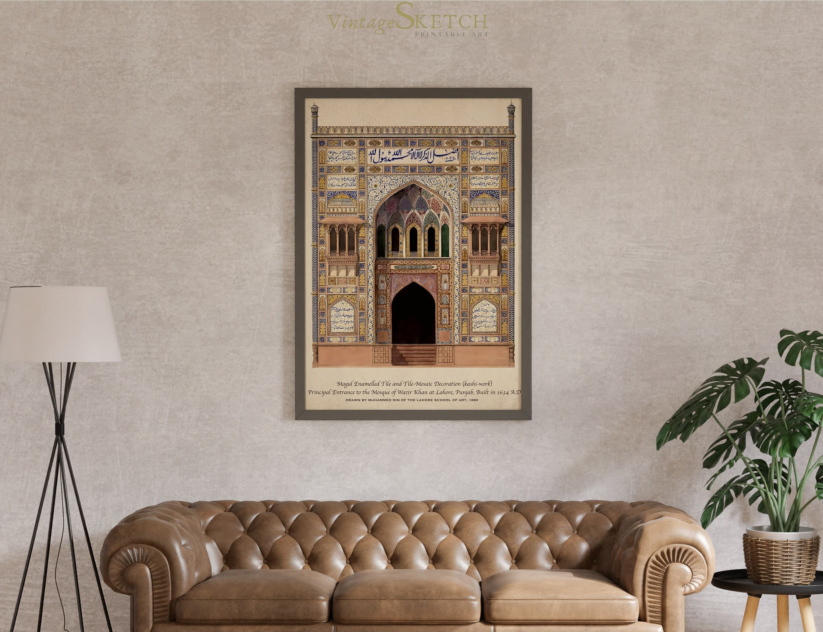 Vintage Wazir Khan Mosque Wall Art Print, Mughal Art, Islamic Arab Architecture & Art Painting, Mosque Wall Art, Oriental Art, Muslim Poster - image 5