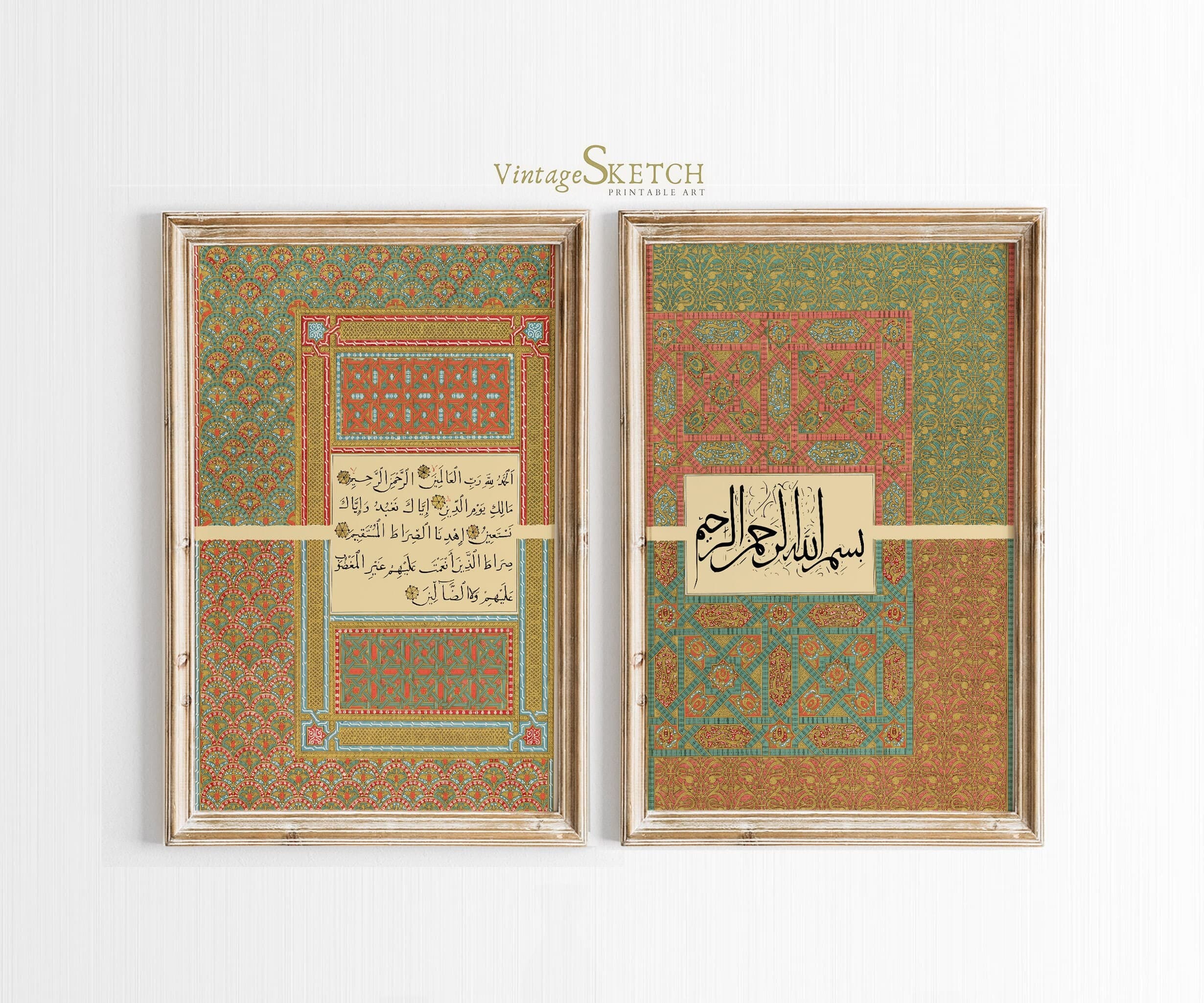 Set of 2 Arabic Wall Art Calligraphy, Modern Islamic Art, Muslim Art, Home Gift Idea, Arabic Calligraphy Islamic Art Fatiha Instant Download