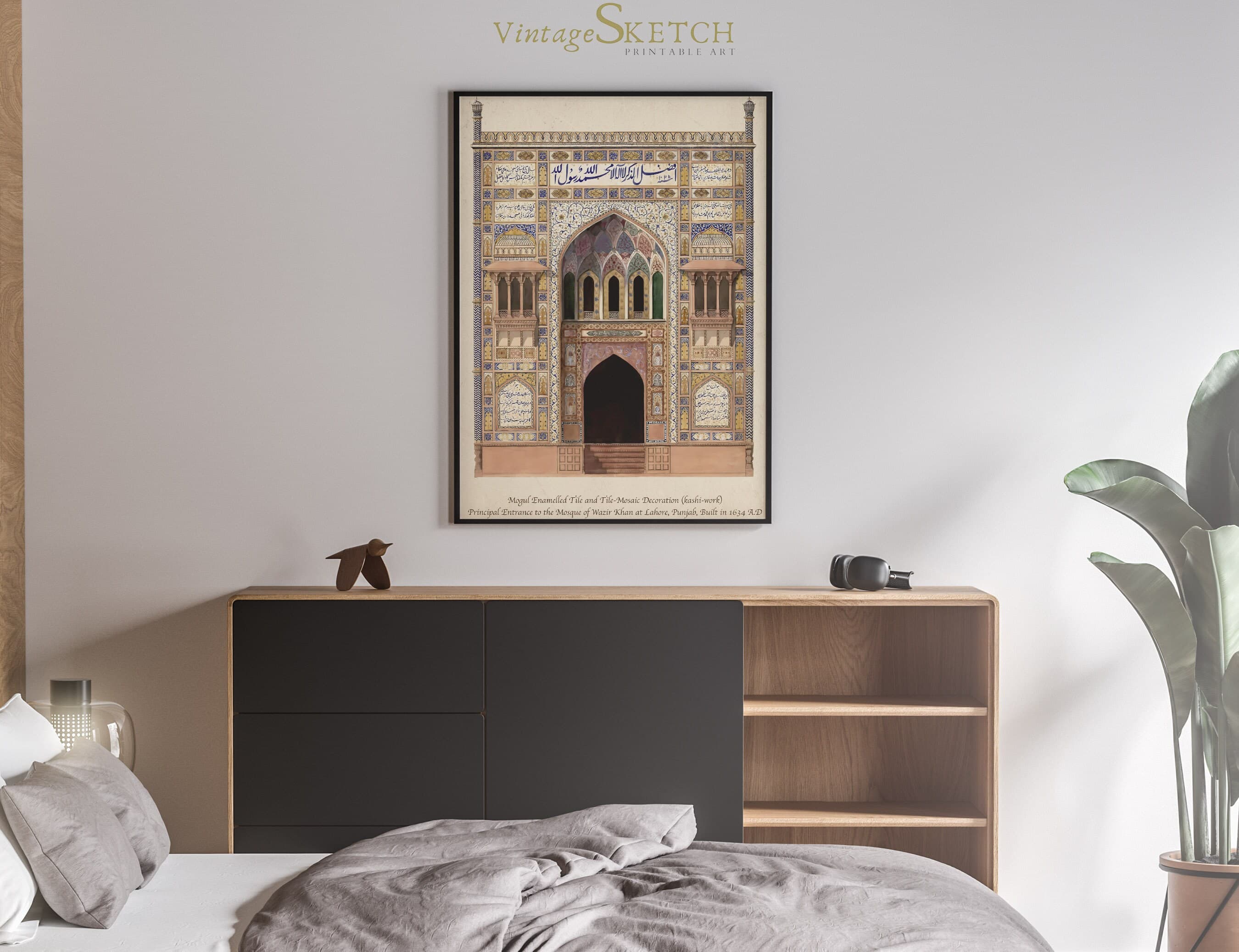 Vintage Wazir Khan Mosque Wall Art Print, Mughal Art, Islamic Arab Architecture & Art Painting, Mosque Wall Art, Oriental Art, Muslim Poster - image 4