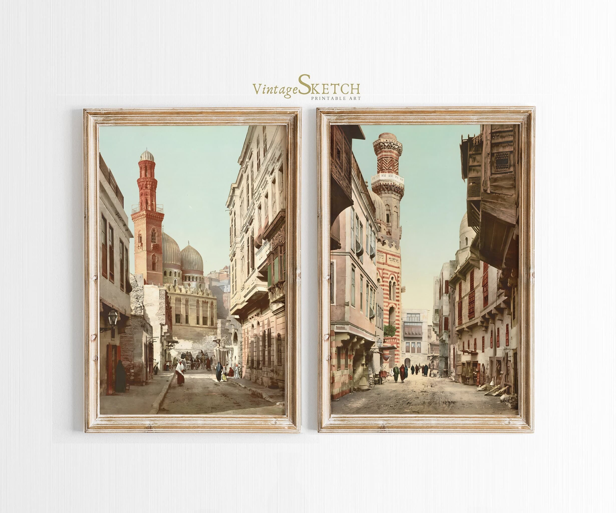 Set of 2 Printable Vintage Cairo Mosque Wall Art, Mosque Poster, Muslim Architecture, Muslim Gift, Islamic Home Decor, Islamic Wall Decor