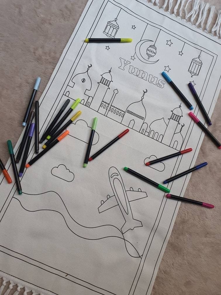 Ramadan Kids Islamic Prayer Coloring Mat, Personalized Eid Kids Activity Islamic Gift Prayer Mat Rug - image 4