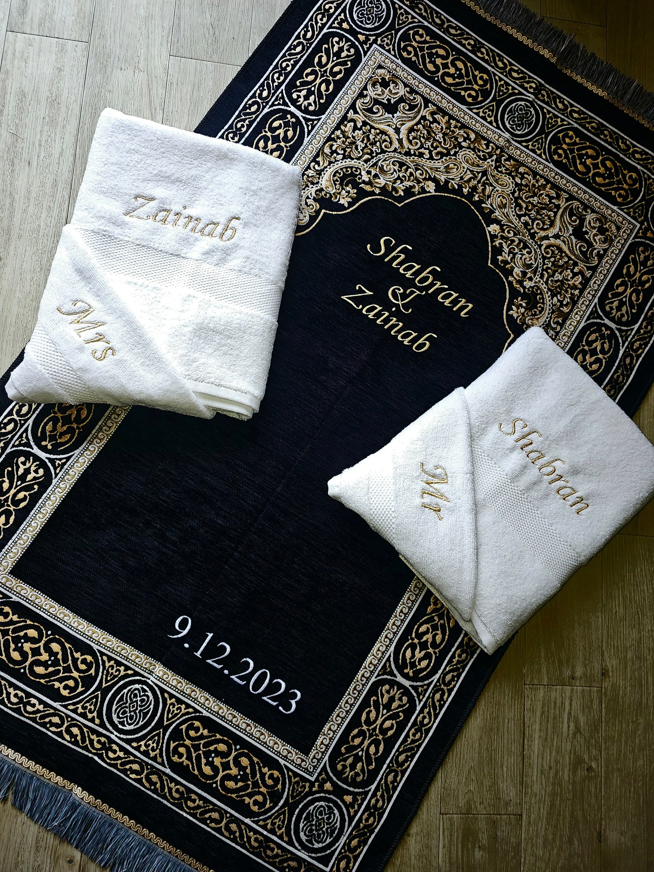 Personalised Couples Prayer Mat and Towel Set – Muslim Wedding Gift | Nikah or Walima Present | Mr and Mrs |Newlywed Keepsake | Islamic Gift - image 4