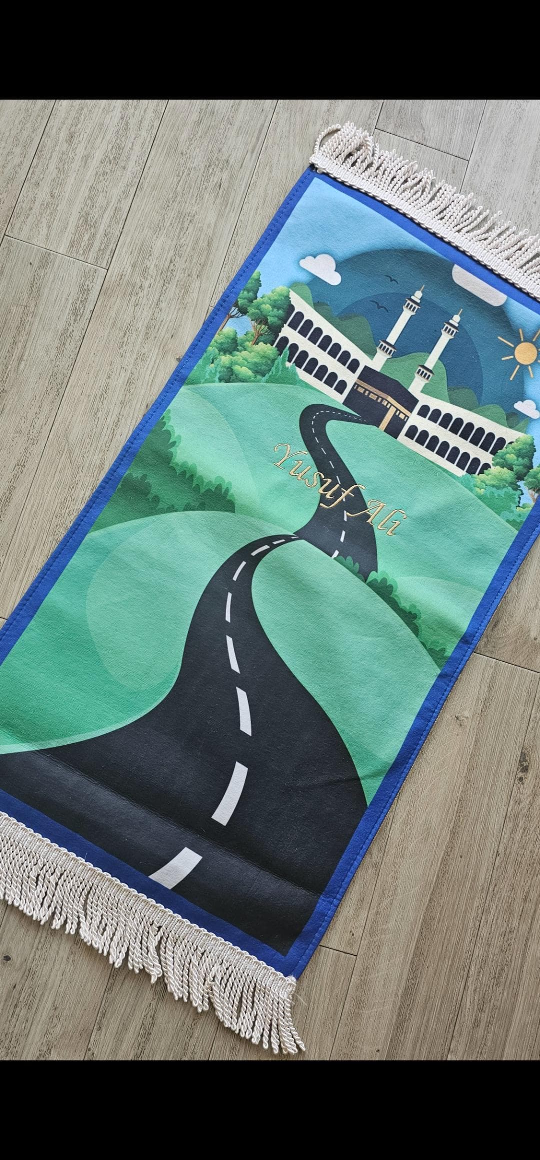 Personalised Kids Prayer Mat with Name – Islamic Gift Eid Present | Ramadan Gift | Muslim Children Salah Rug | Kaba Kaaba Themed Umrah gift