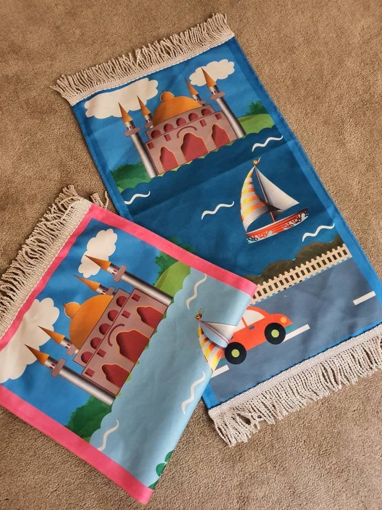 Ramadan Kids Islamic Prayer Mat, Personalized Mini Baby Toddler Salah Sajada Prayer Rug for Eid Gift
