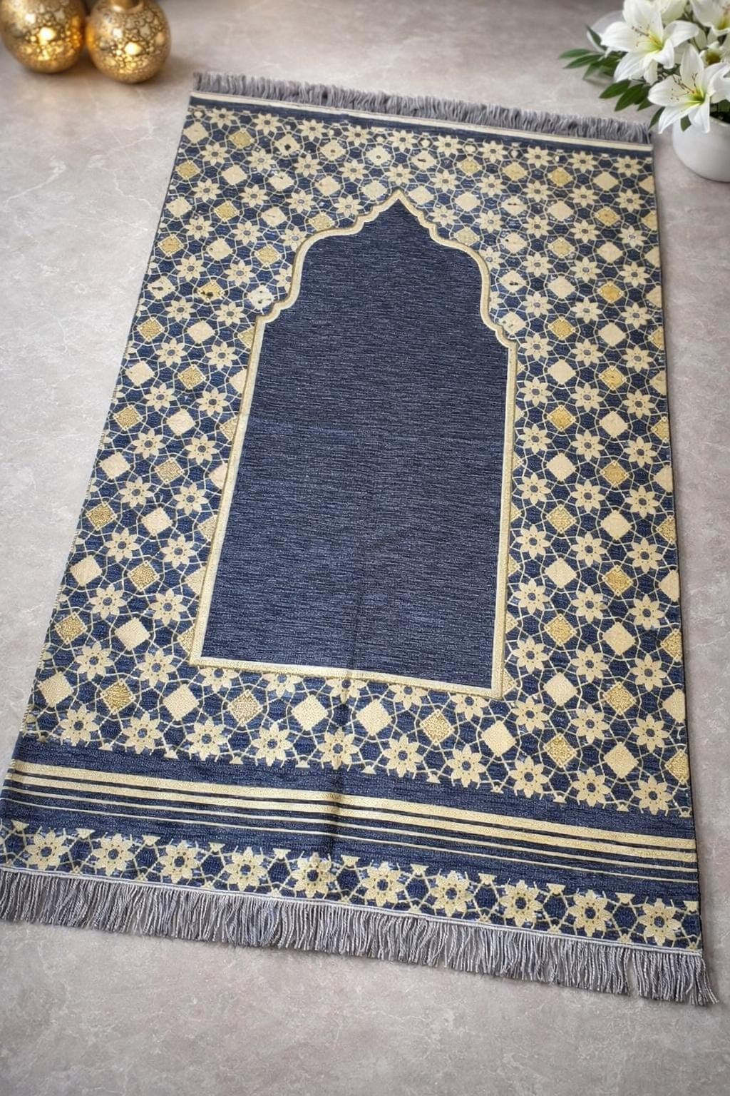 Sale Personalised Prayer Mat Mussallah | Islamic Sajada | Embroidered Prayer Travel rug | Muslim gift | Navy Blue | Ramadan and Eid Gift