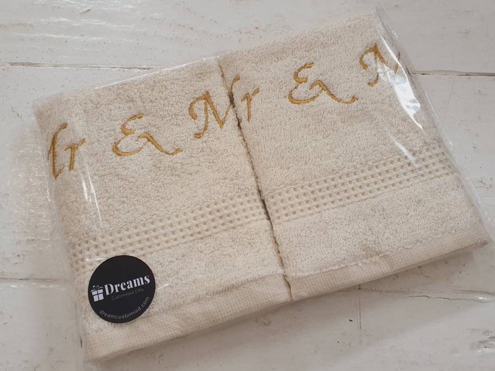 Set of 2 Mr and Mrs Towel Gift Set – His and Hers Face Cloths | Personalised Wedding Gift | New Home, Anniversary, Couple Present, - image 5
