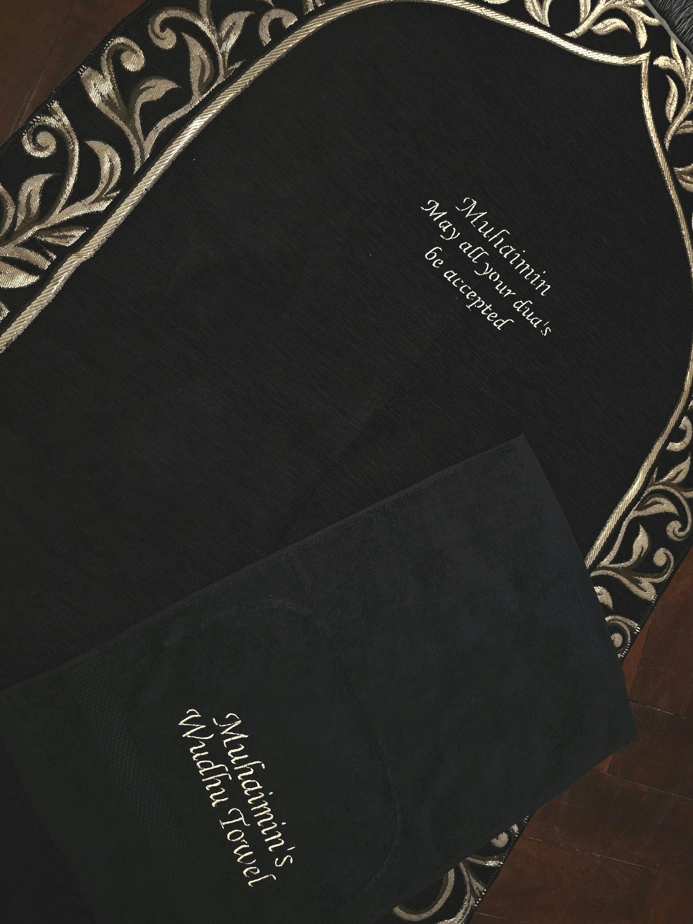 Salah Janamaz Embroidery Prayer Mat, Personalized Deluxe Prayer Mat Rug & Unique Wudhu Towel Set - image 3
