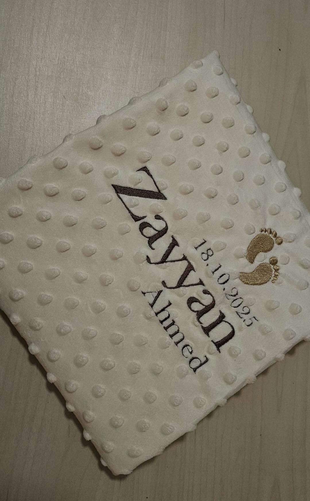 Personalised Baby Popcorn Blanket with Name, Footprint & Date of Birth – Soft Newborn Keepsake | Baby Shower Gift | Custom Baby Blanket