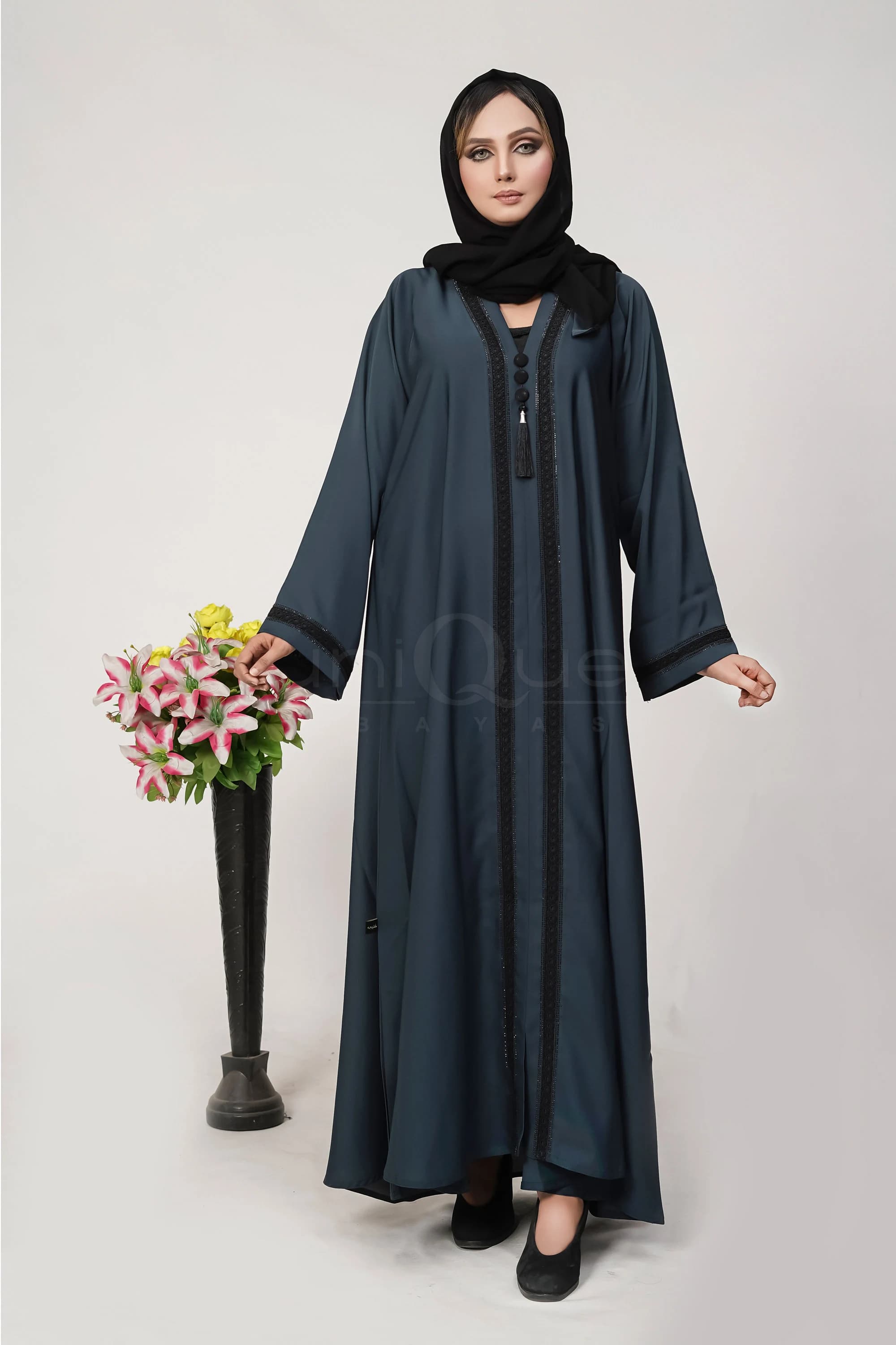 Lace Tassel Black, Blue, Plum Closed Muslim Abaya | Muslim Hijab Wear - image 3