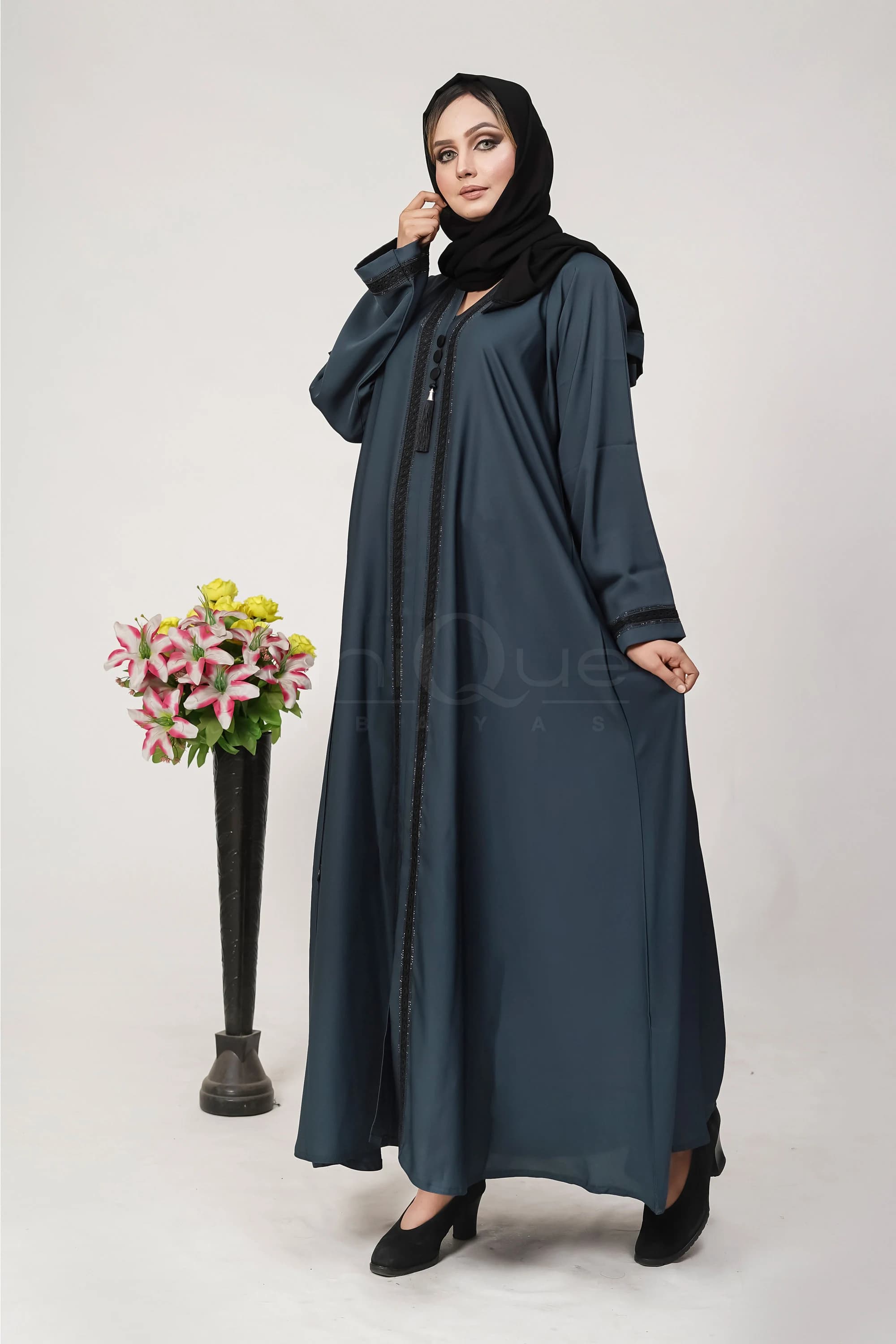Lace Tassel Black, Blue, Plum Closed Muslim Abaya | Muslim Hijab Wear - image 4
