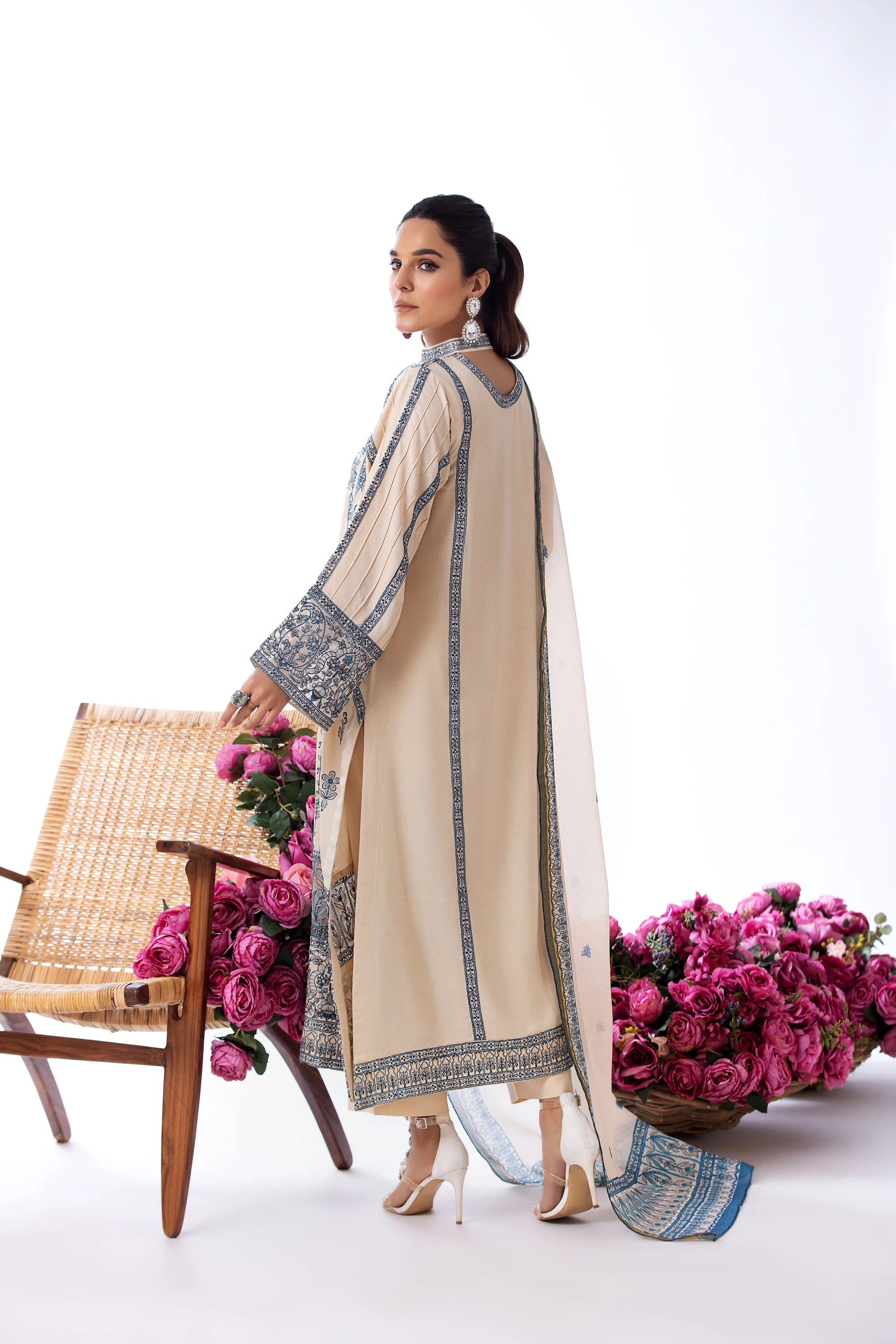 Beige Embroidered Pakistani Suit, Cambric Cotton Salwar Kameez, Formal Dress - image 5