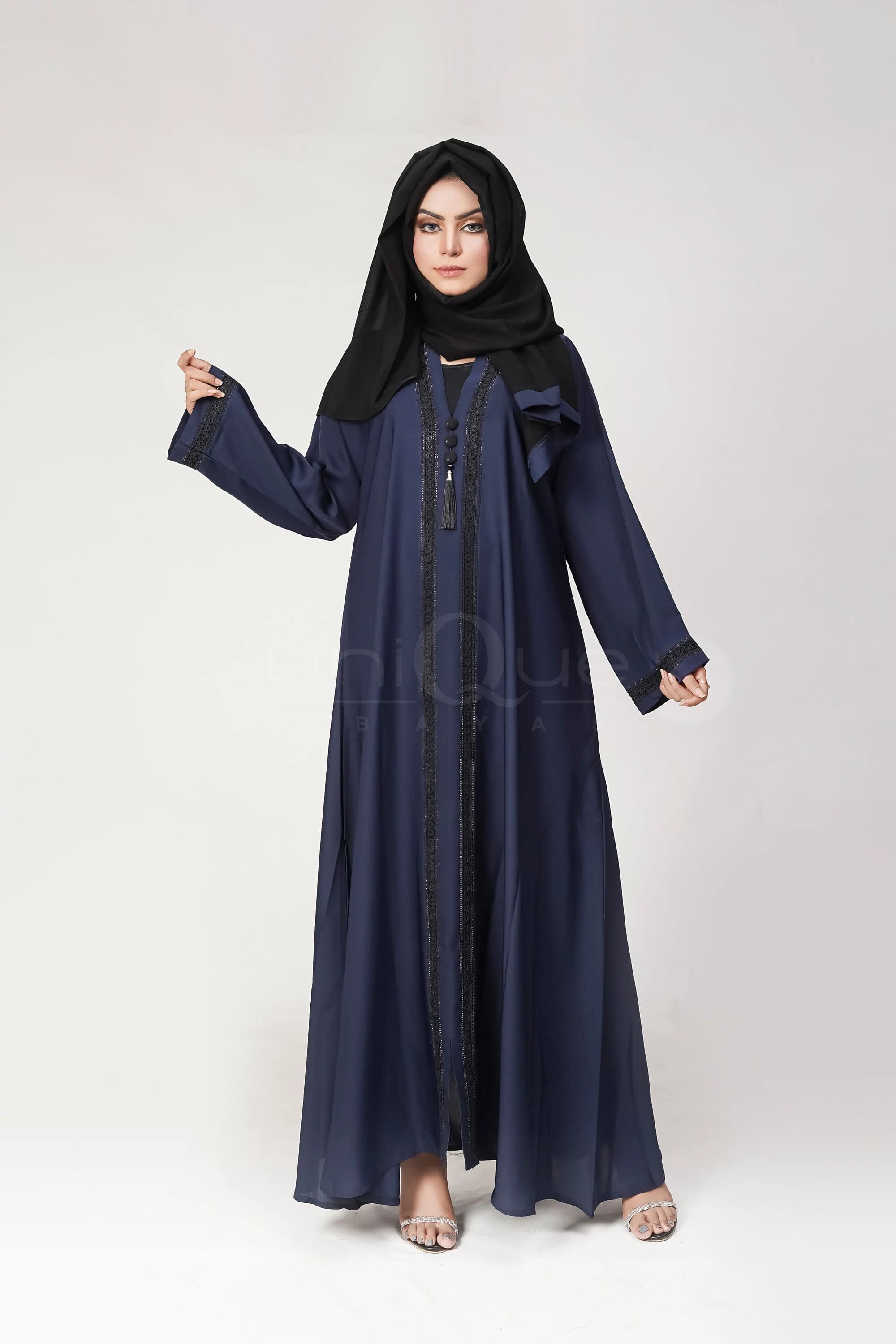 Lace Tassel Black, Blue, Plum Closed Muslim Abaya | Muslim Hijab Wear