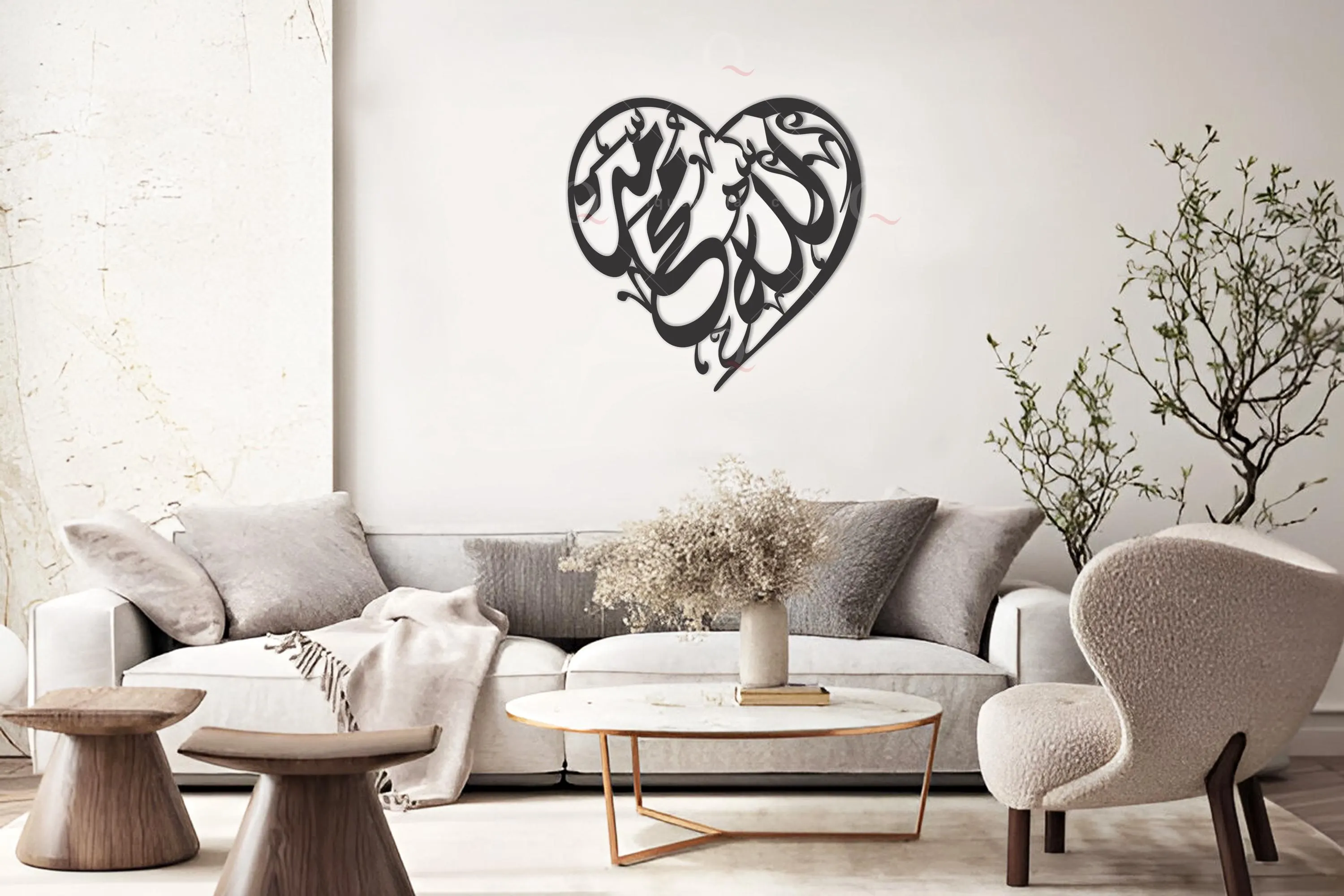 Allah Muhammad Heart Islamic Wall Art | 3D Stainless Steel Arabic Calligraphy Home Decor | Muslim Wedding Eid Birthday Gift - image 2